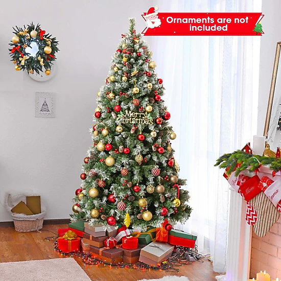 SUGIFT 6.5-ft Pre-Lit Artificial Christmas Tree with 69 Pine Cones 207 Red Berries and 420 Warm White LEDs