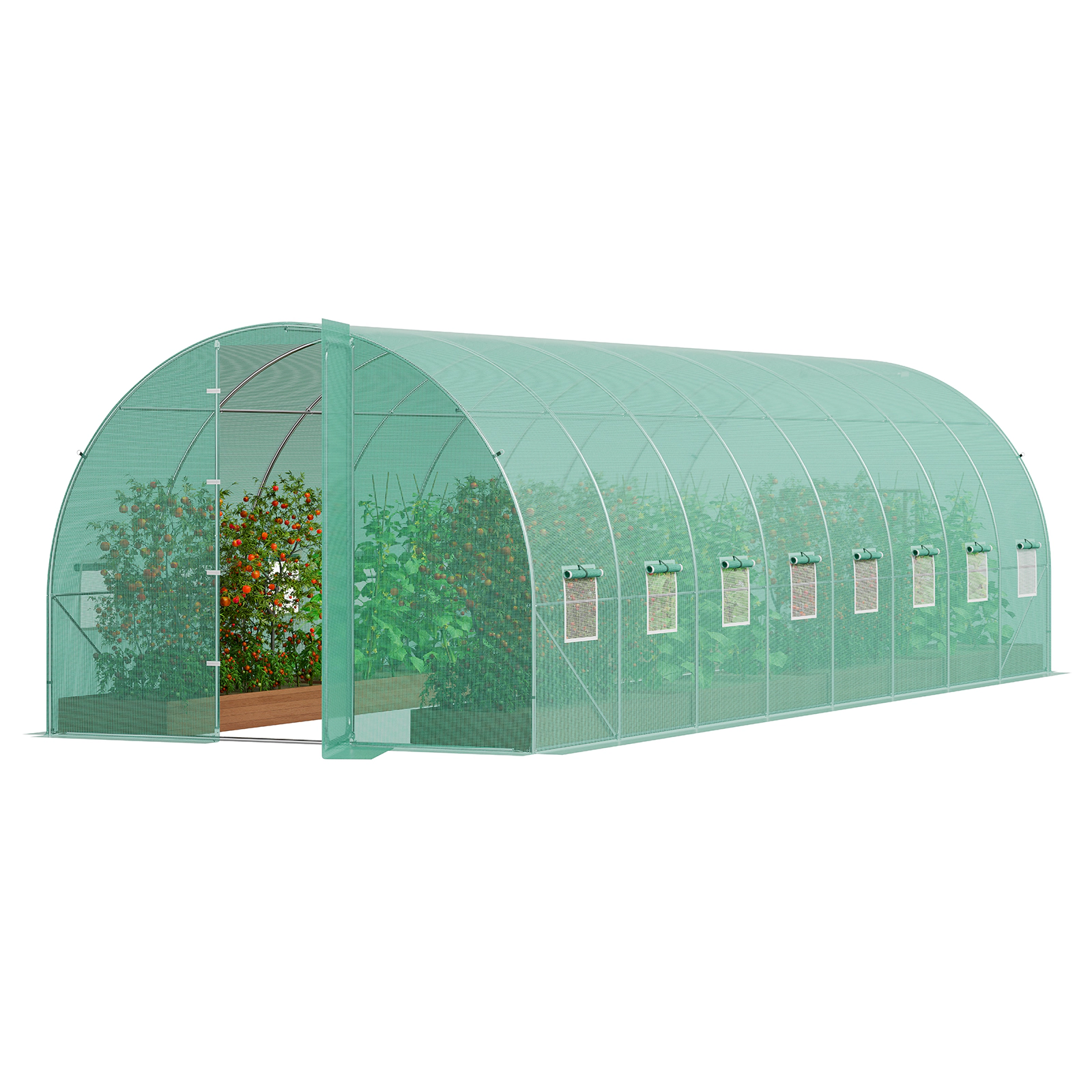 HONGGE Walk-In Tunnel Greenhouse 27.4 x 9.5 x 7.4 ft, Galvanized Steel Frame, Green PE Cover