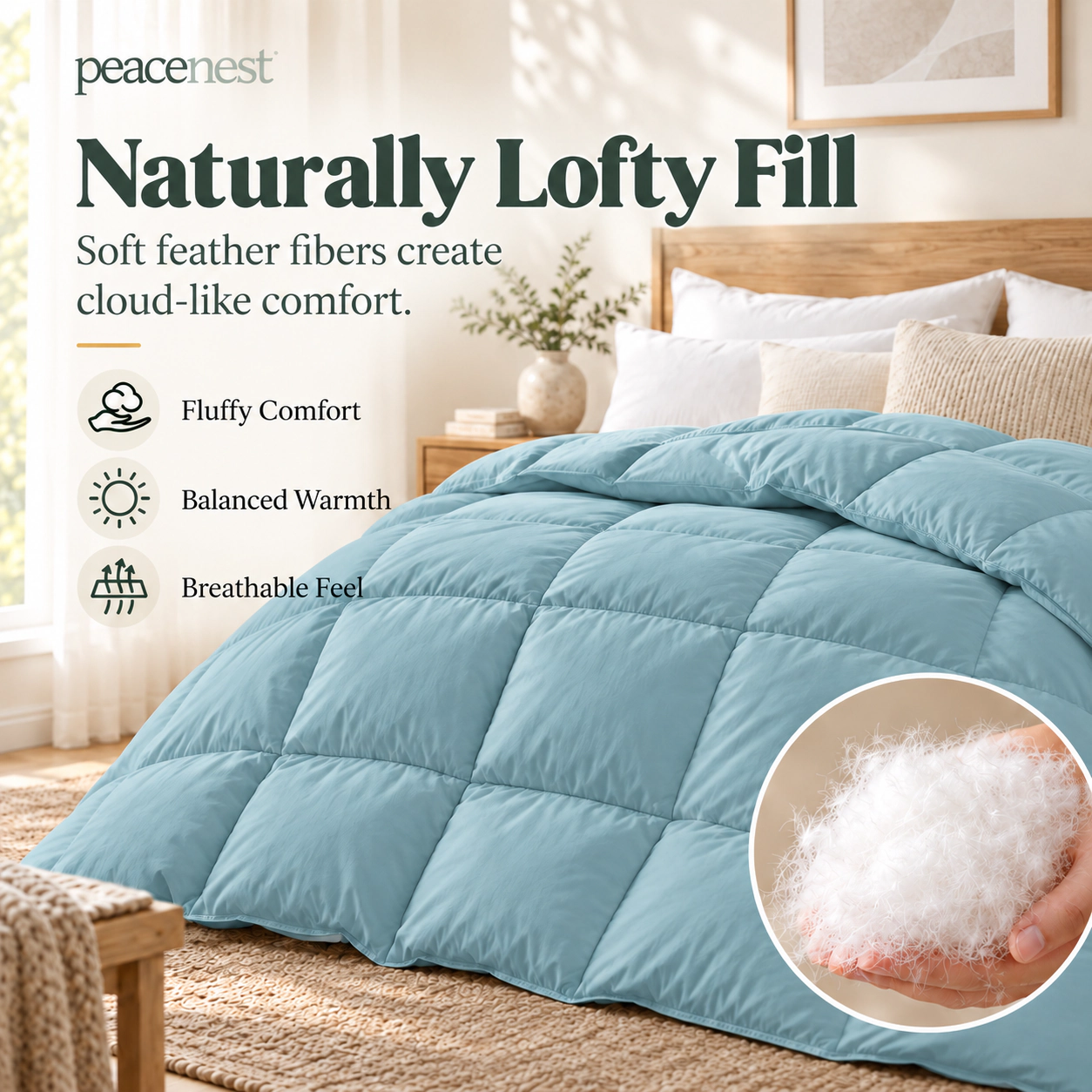 PEACENEST Goose Feather Fiber Comforter All Season Soft Duvet Insert
