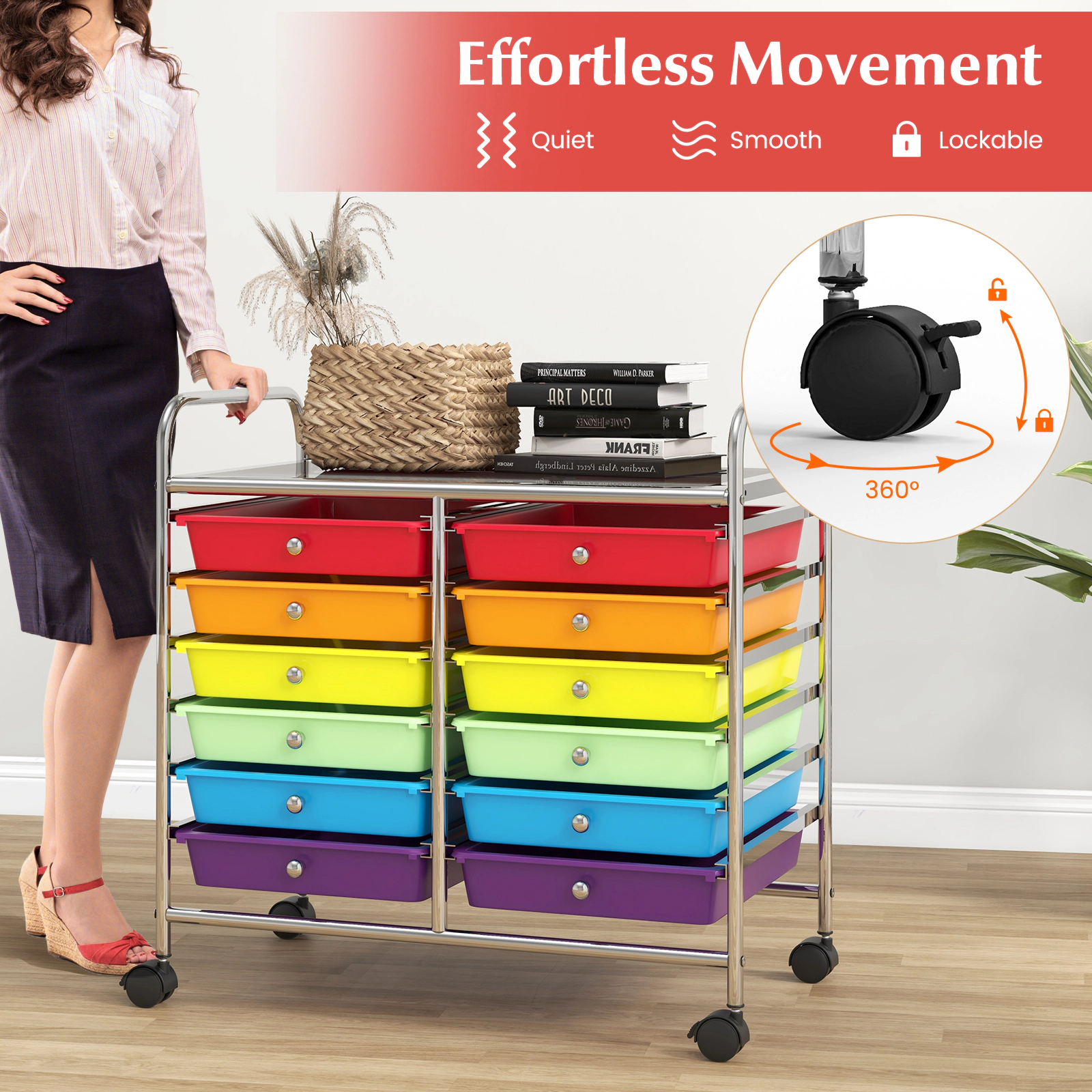 SUGIFT 12-Drawer Rolling Office Cart Home Filing and Supply Organizer with Locking Wheels and Top Shelf