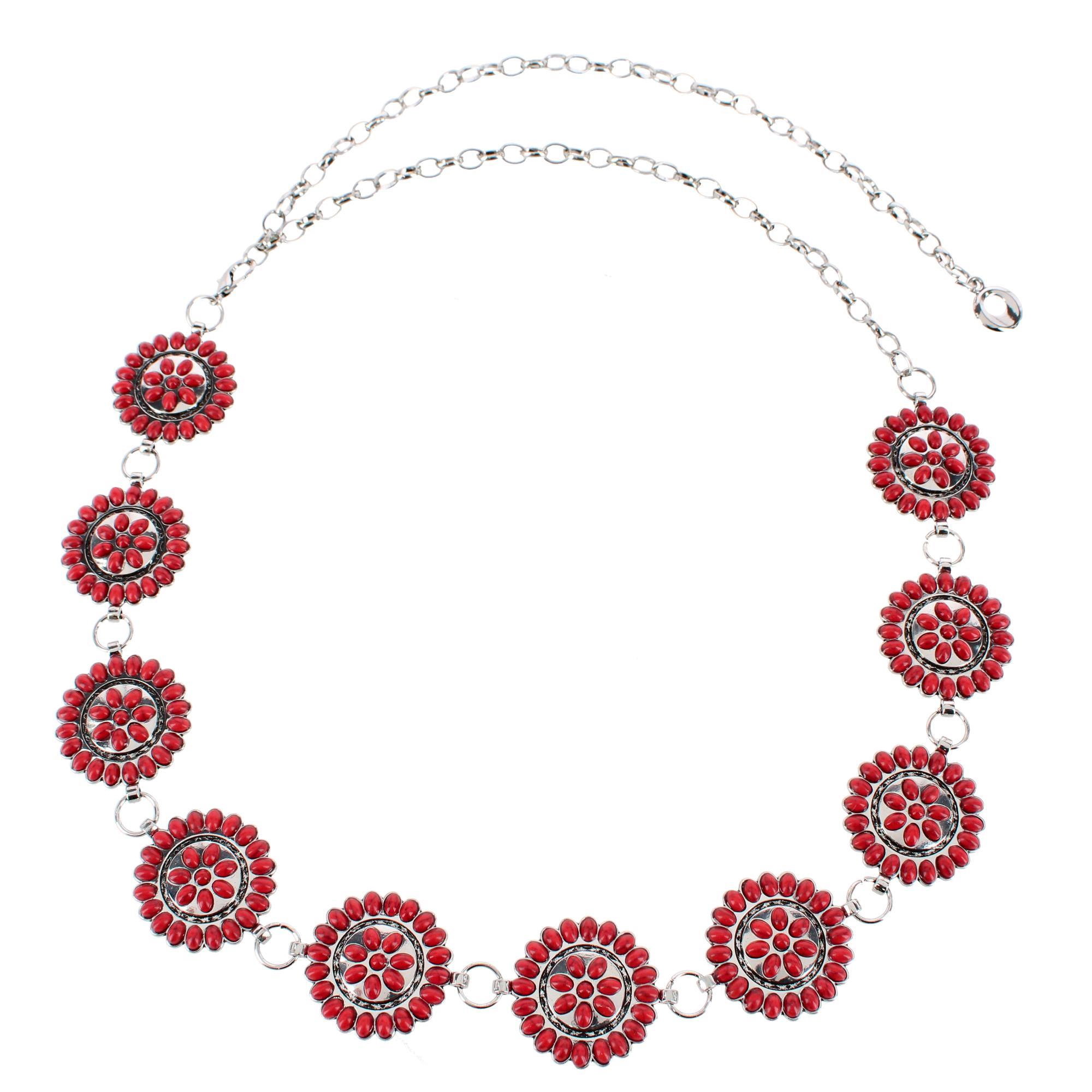CTM Women's Circle Stone Beaded Concho Silver Chain Belt Adjustable