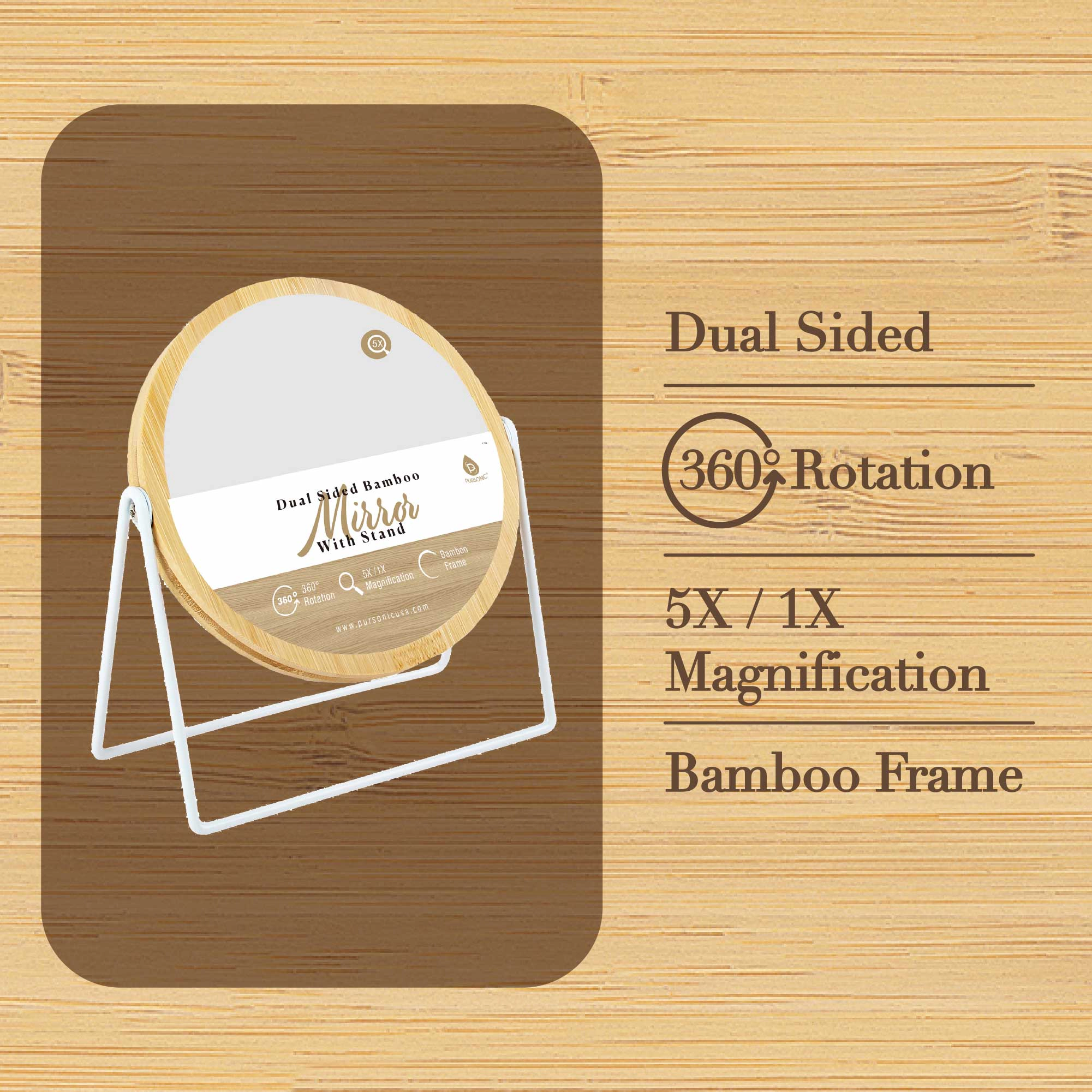 Pursonic Unisex Dual Magnification 360° Swivel Vanity Mirror with 1x & 5x Magnification