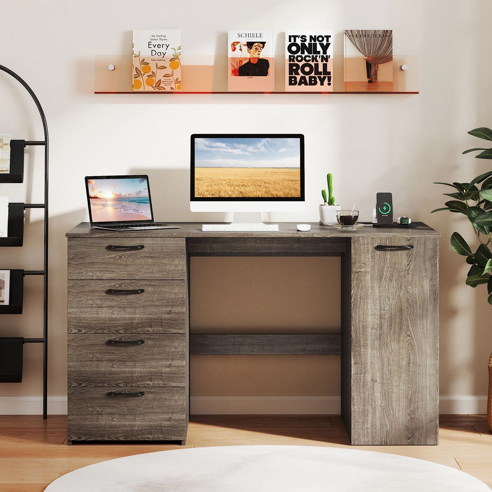SlickBlue 53 Inch Executive Computer Desk with Drawers and Cabinet