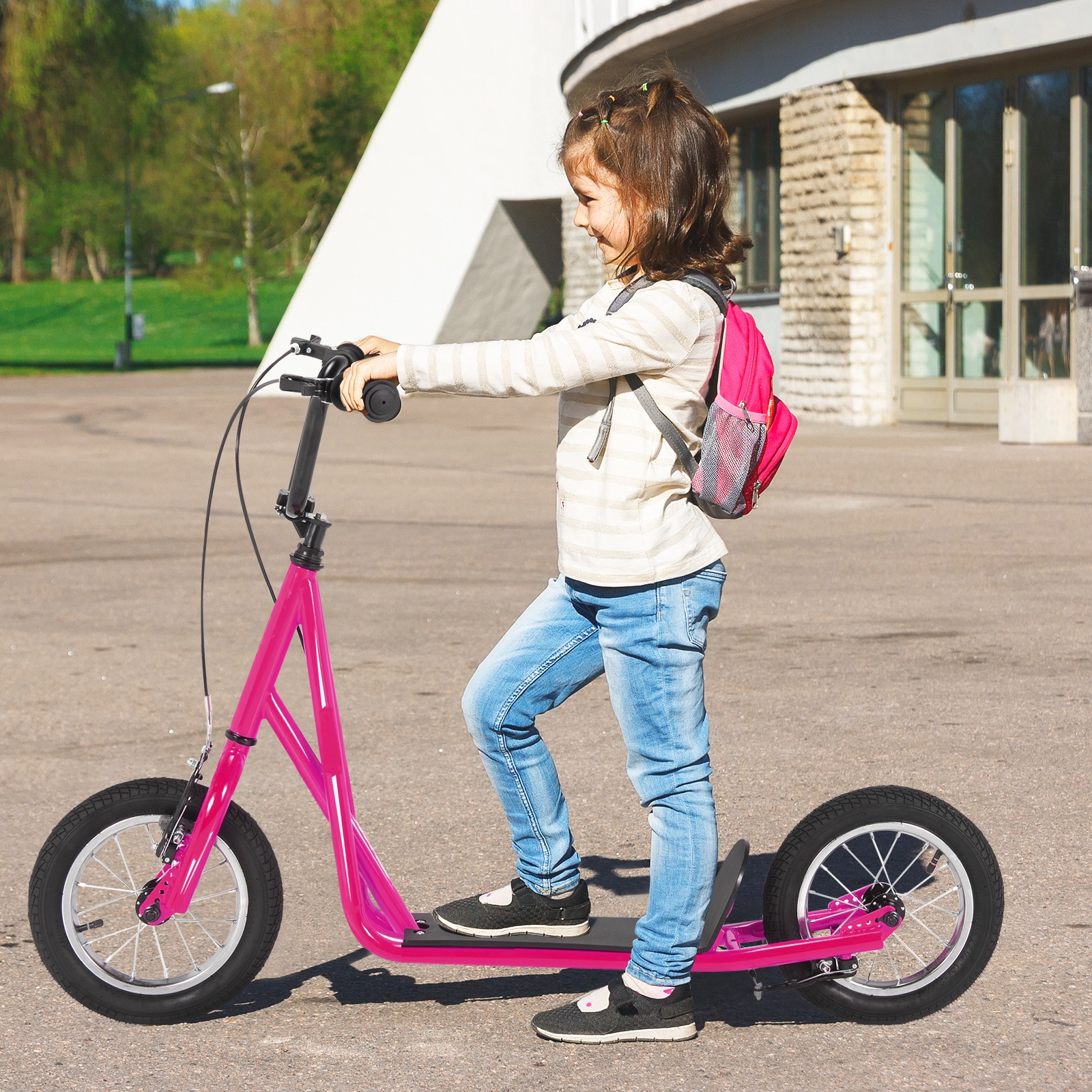 SUGIFT Kids Pink Kick Scooter with 12-in Air-Filled Wheels and Dual V-Brakes 33-in to 35-in H 165-lb Rider Capacity