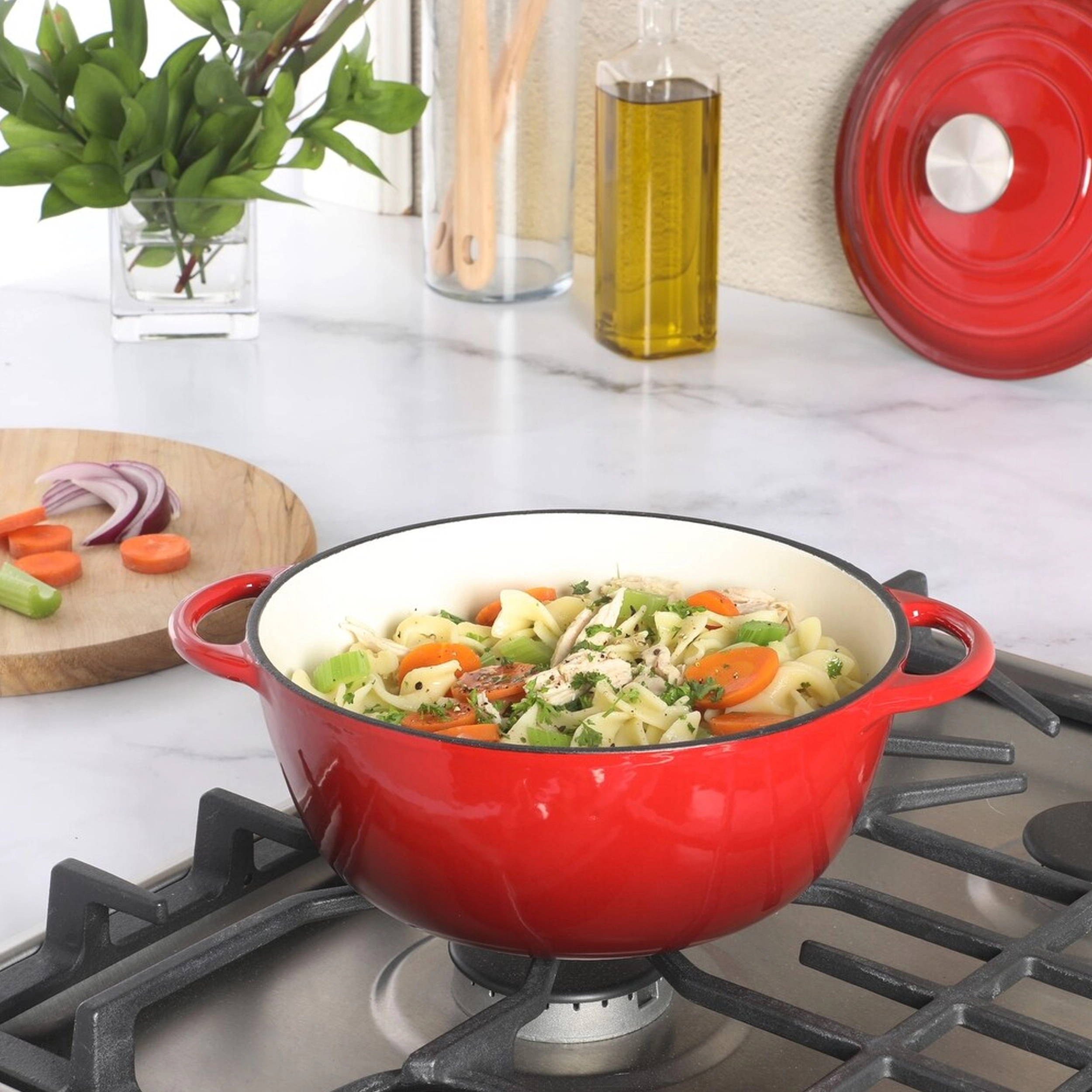 Gibson Home Addlestone 2.65 Quart Enameled Cast Iron Dutch Oven with Lid in Red