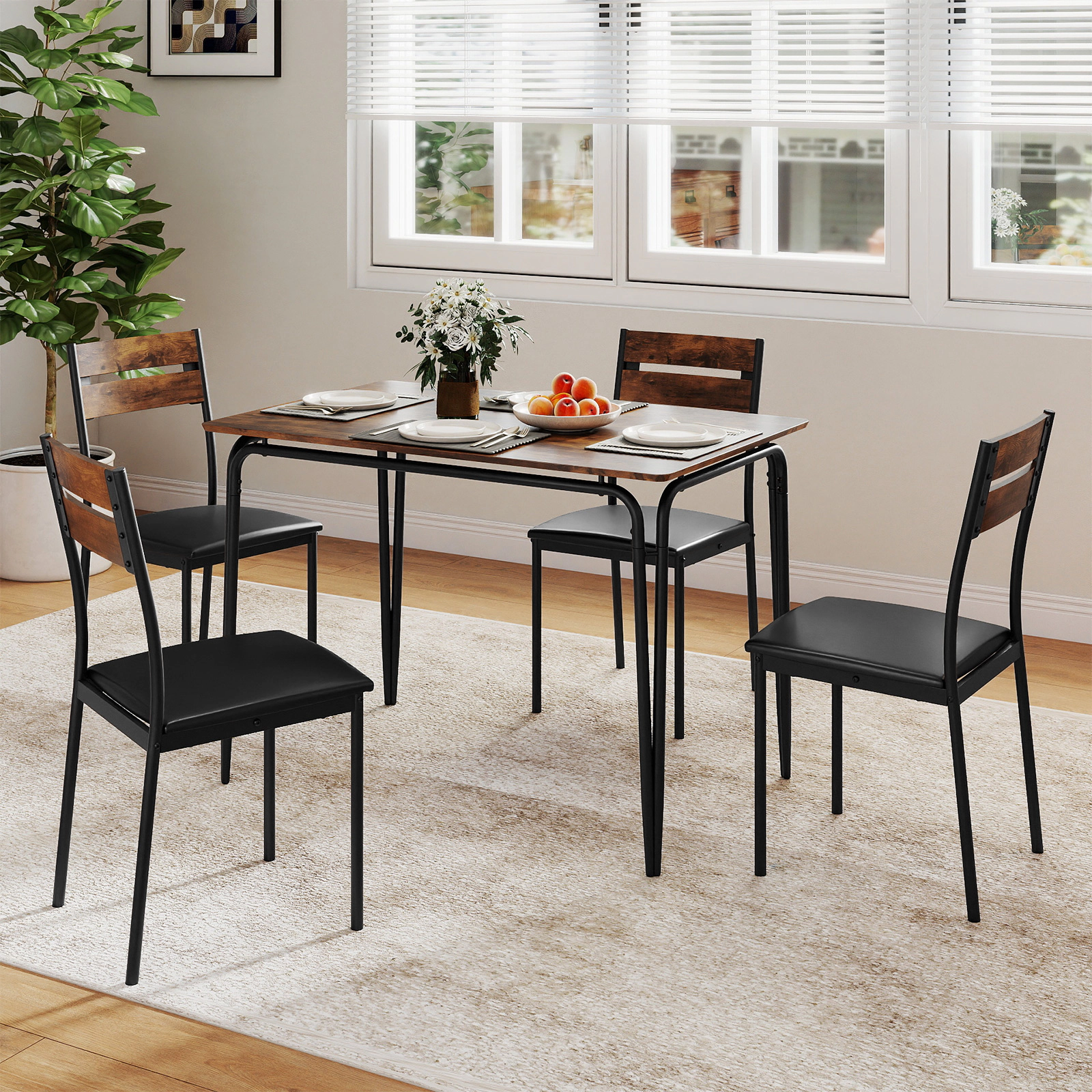 LJG 5-Piece Dining Table Set Industrial Rectangular Kitchen Table and 4 Armless Chairs