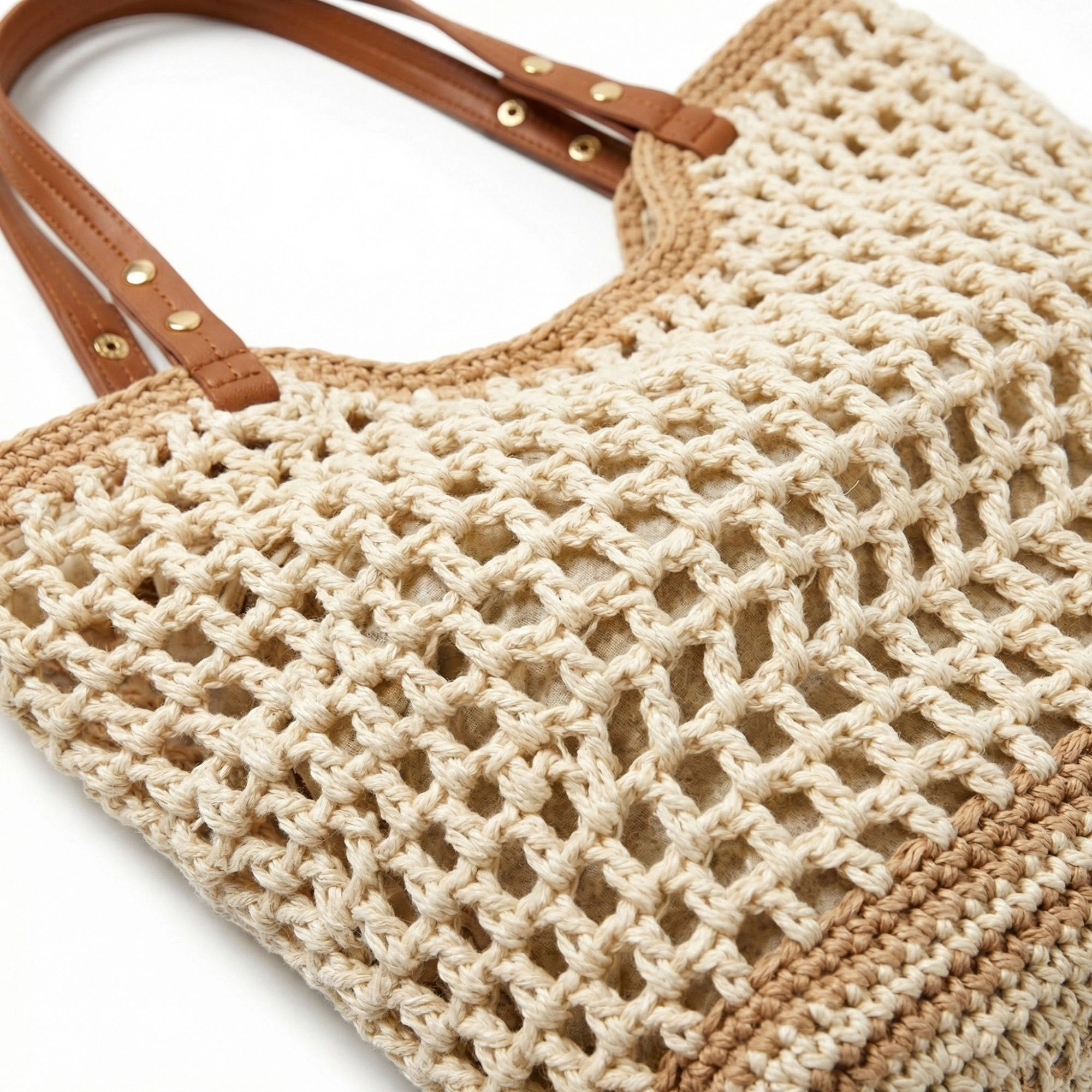Alilang Women's Crochet Knit Tote Bag with Open Weave Design Dual Shoulder Straps and Contrast Trim Detail