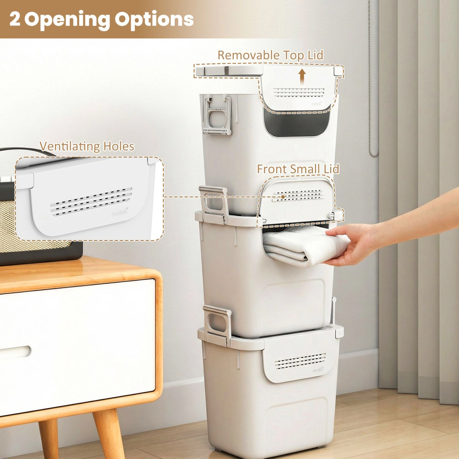 SlickBlue Stackable Storage Bins with Lids and Easy-Access Doors