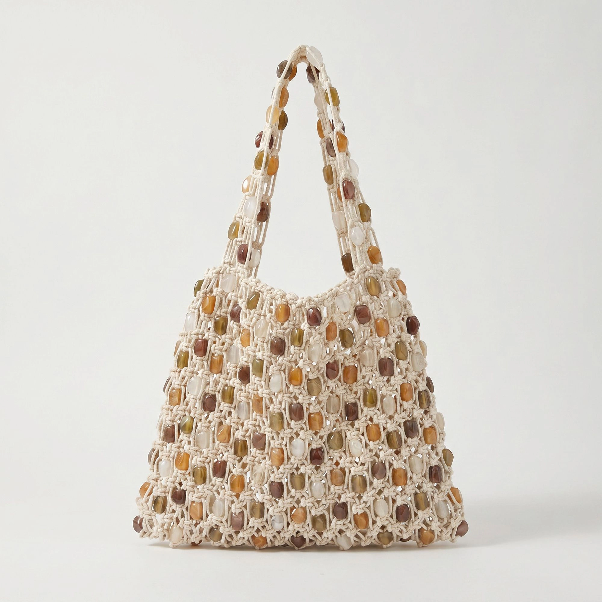 Alilang Women's Beaded Shoulder Bag with Open Macrame Design and Double Strap