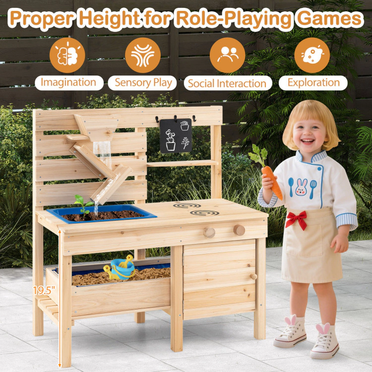 Hivvago Outdoor Play Pretend Kitchen with Detachable Sandbox and Removable Sink-Natural