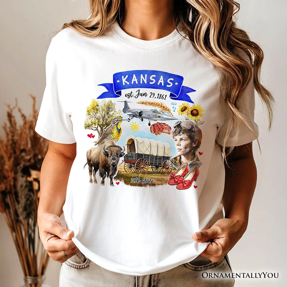 OrnamentallyYou Unisex Artistic Kansas State Themes And Landmarks T-Shirt