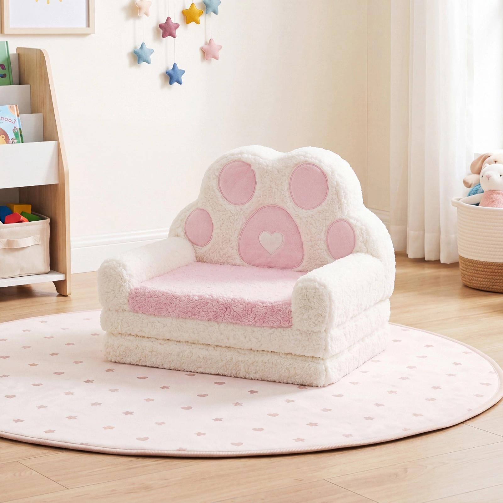 SUGIFT 2-in-1 Convertible Kids Sofa to Lounger Removable Cover Kids Lounge Chair Ages 18-36 Months 4.5-lb Pink + Beige