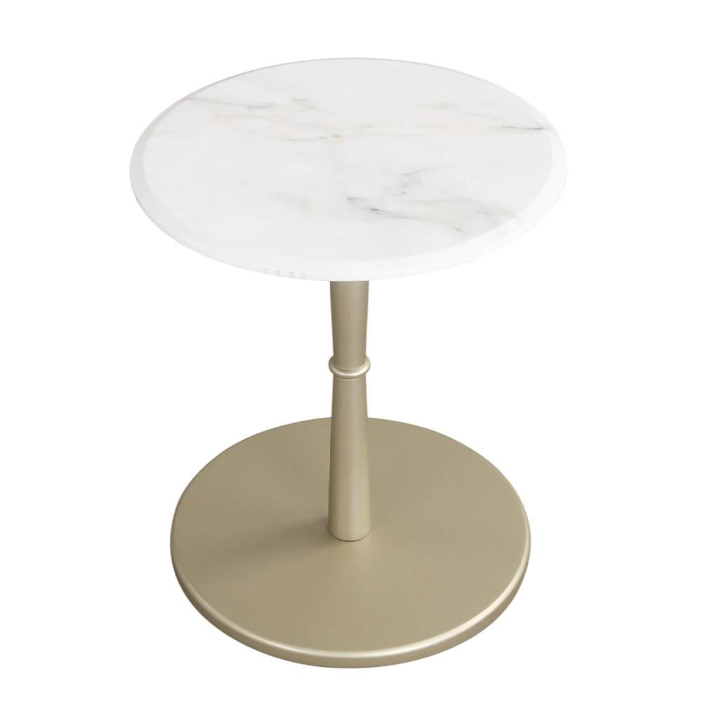 Hivvago Round Marble Side Table With Stone Finish And Wooden Base For Small Spaces