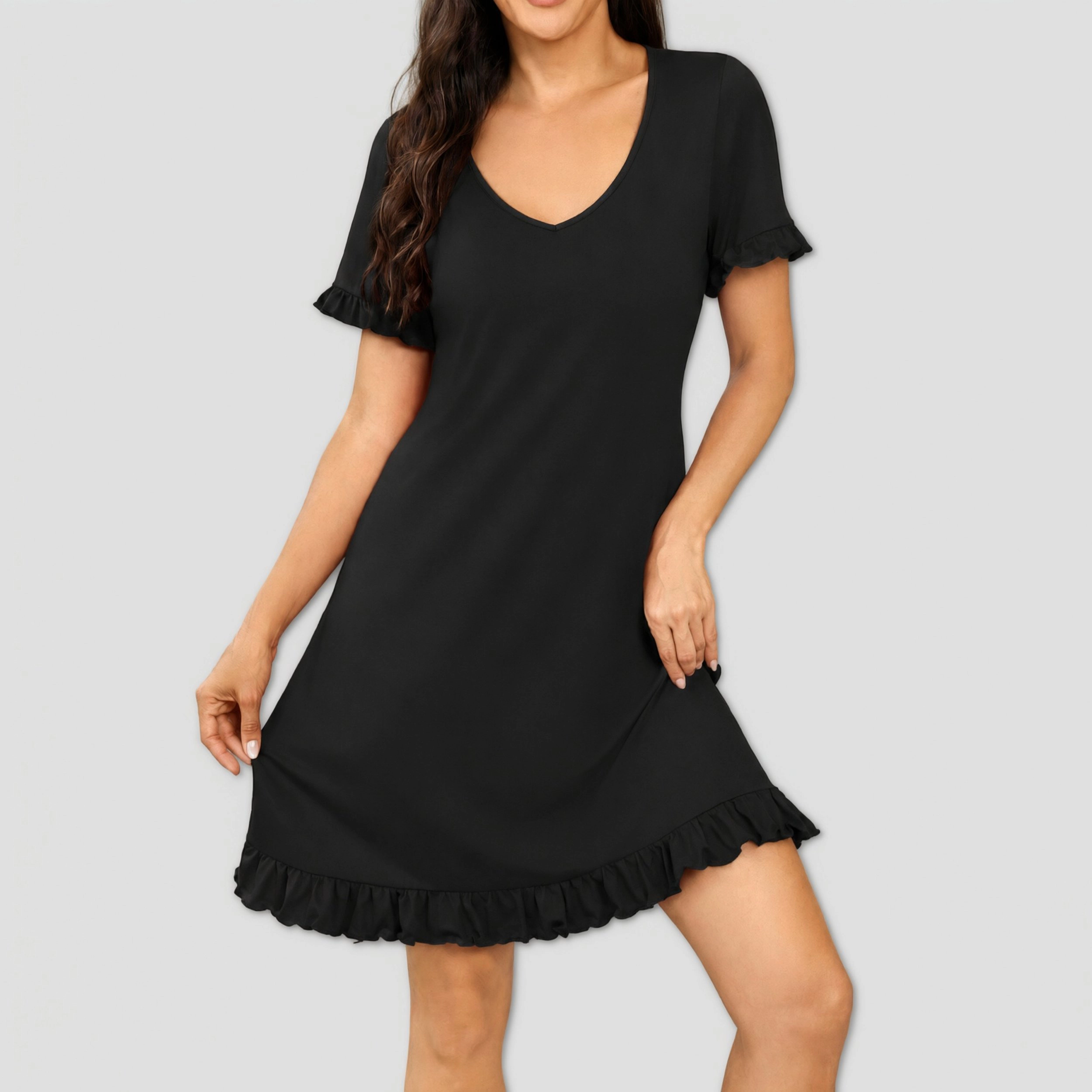 Ekouaer Women's Short Sleeve V-Neck Ruffle Hem Nightgown