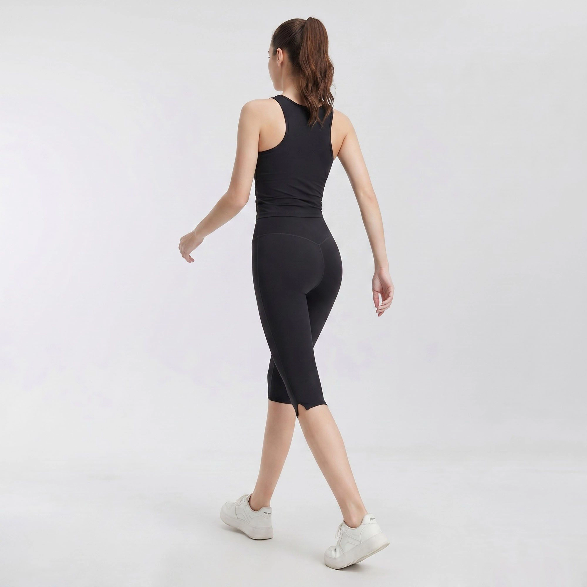 Anna-Kaci Women's High-Waist Capri Leggings with Side Slit Hem Smooth Stretch Pull On Workout Yoga Pants