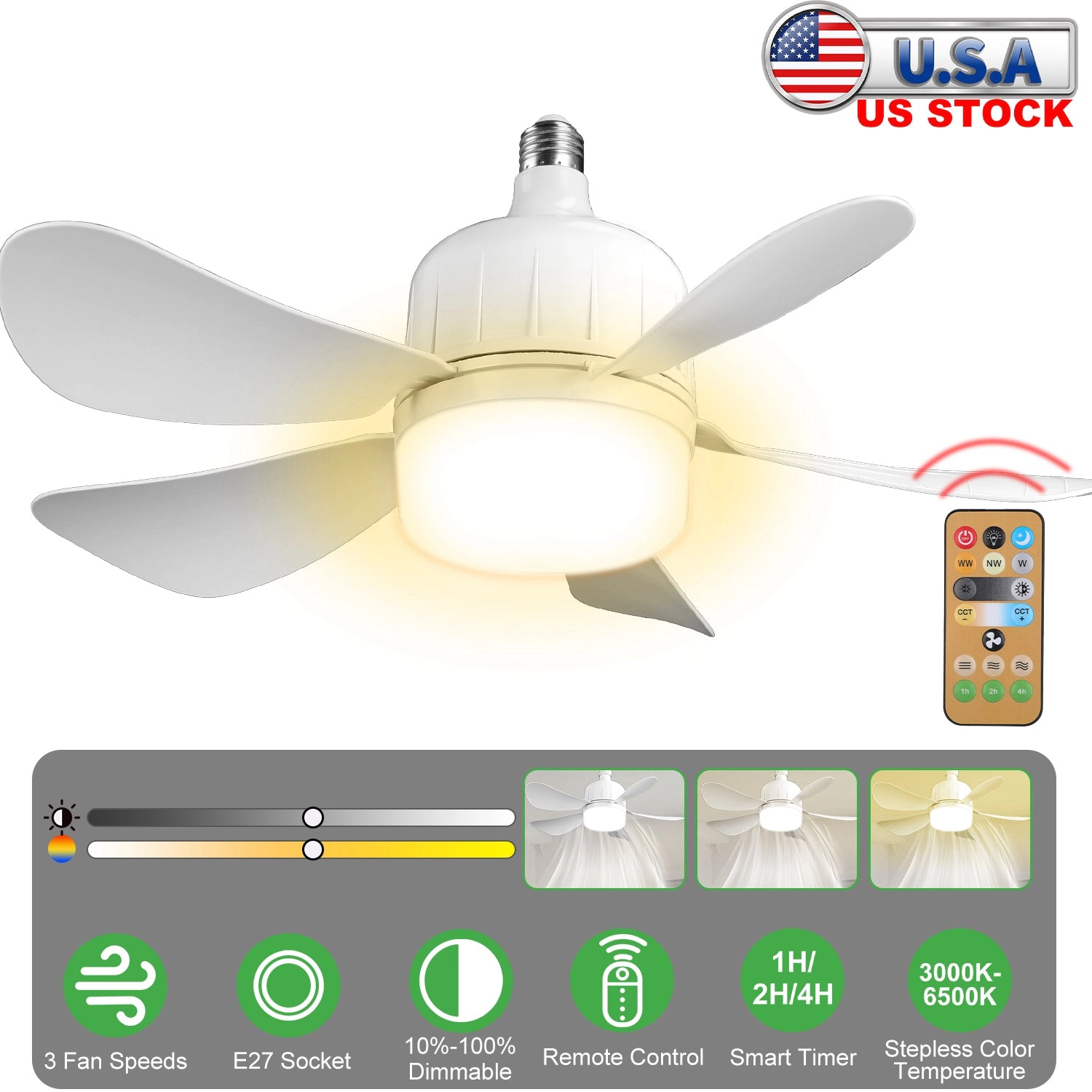 GBruno 2-in-1 Dimmable LED Ceiling Fan With Light