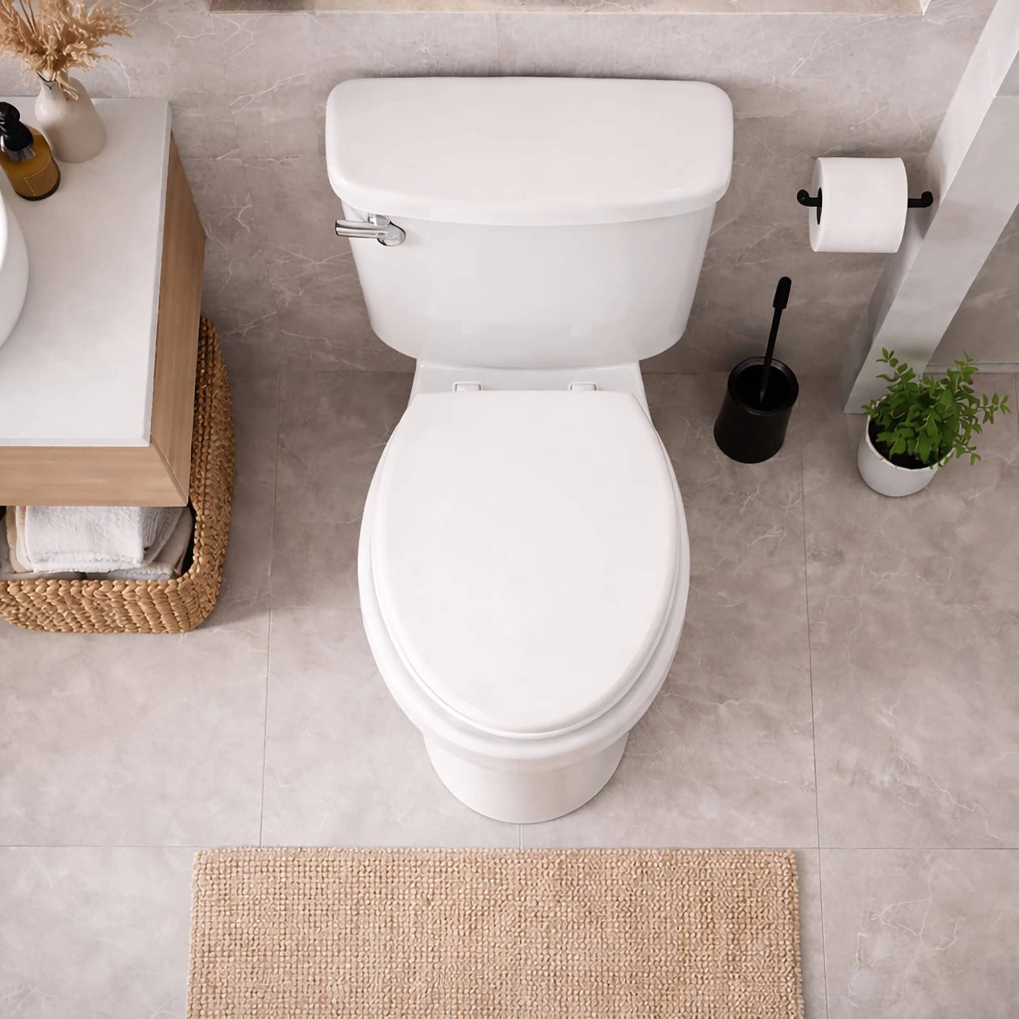 Evideco French Home Goods White Molded Wood Elongated Toilet Seat, Adjustable 17.5–18.5 in