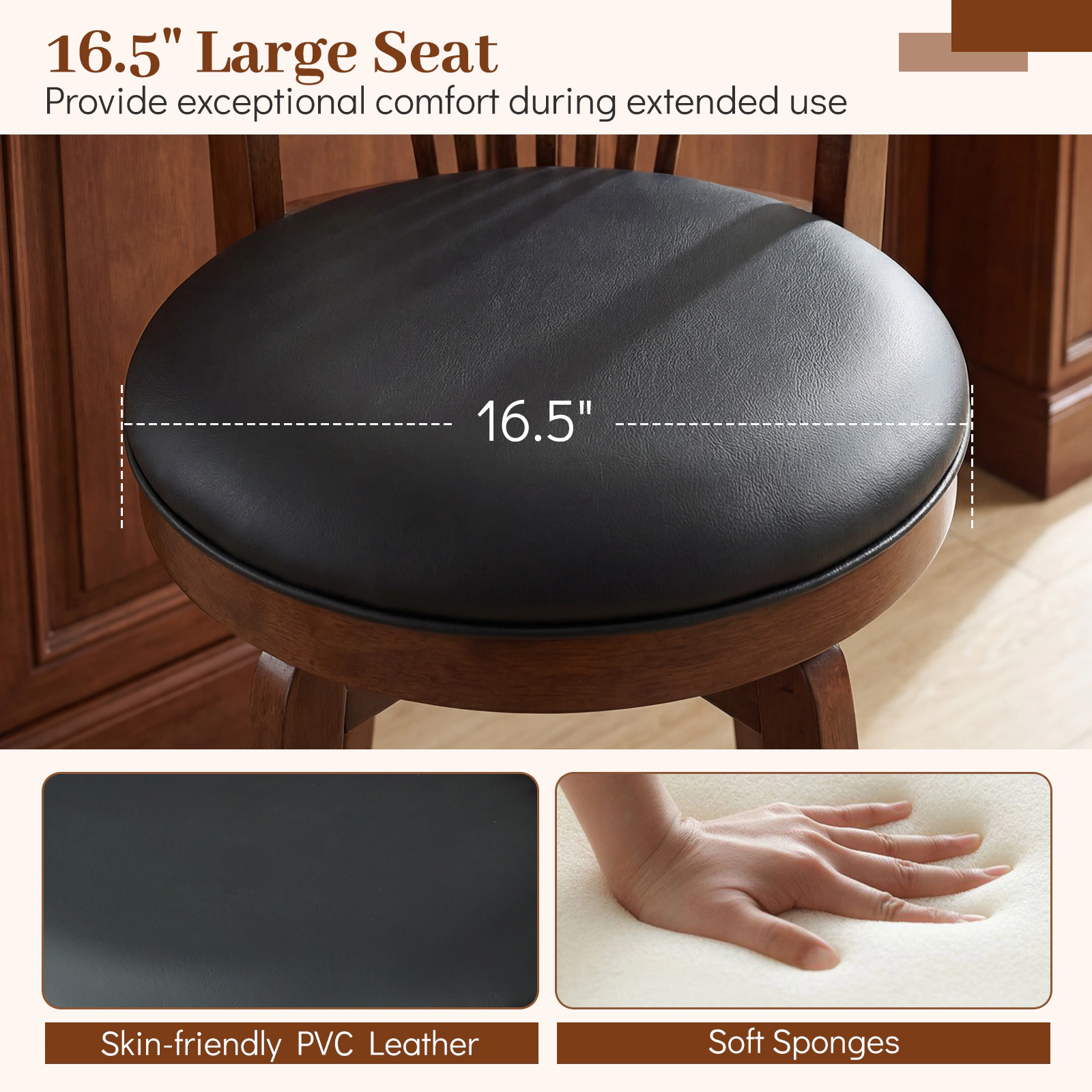 SUGIFT 360° Swivel Bar Stools with Backrests 330-lb Capacity for 35-39-in Tables Expresso and Black