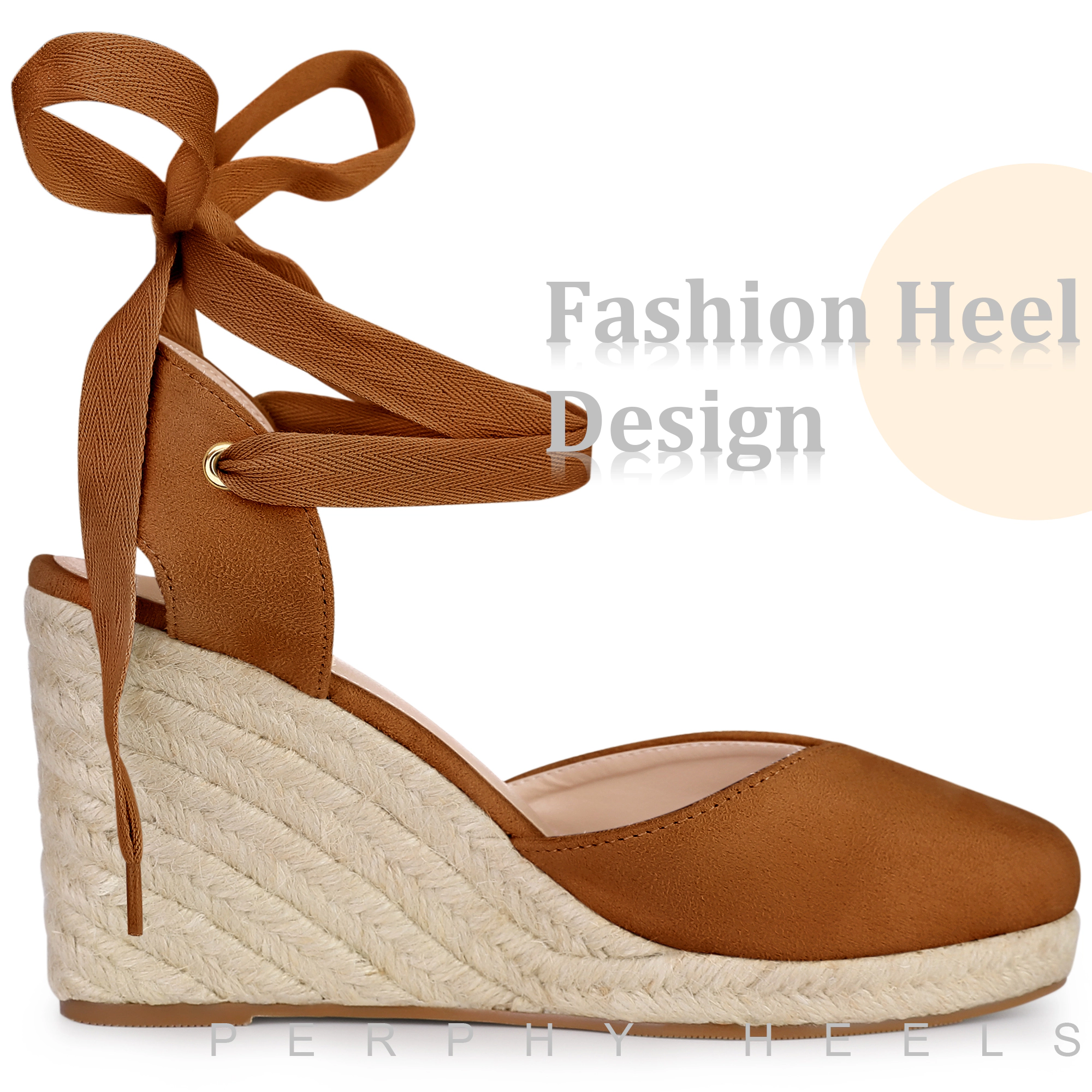 BLISSFUL STEP Women's Faux Suede Espadrille Platform Wedge Heel Lace Up Sandals