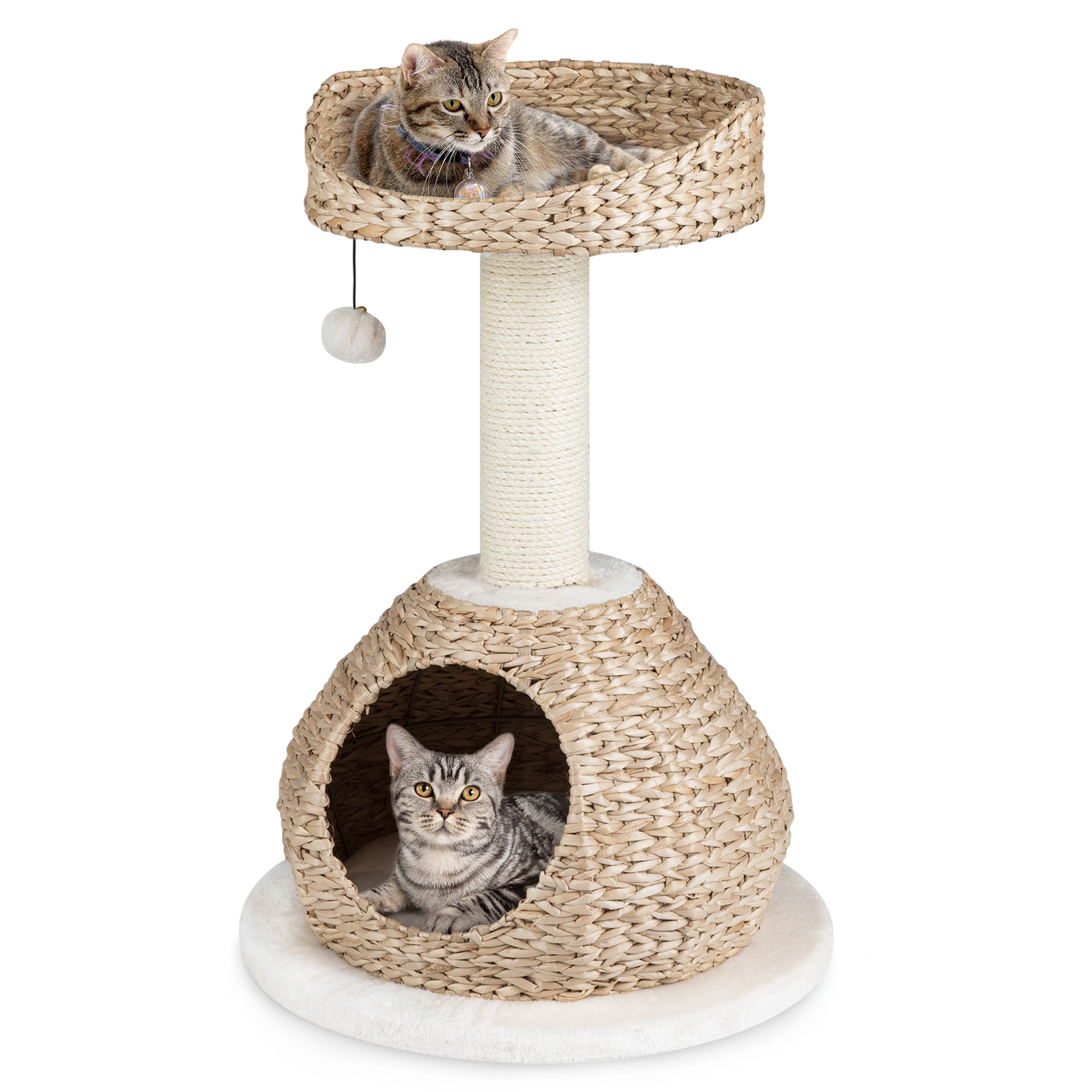 SUGIFT 28-in Dark Coffee Hand-Woven Cat Tree with Water Hyacinth House Sisal Post and 14-in Platform
