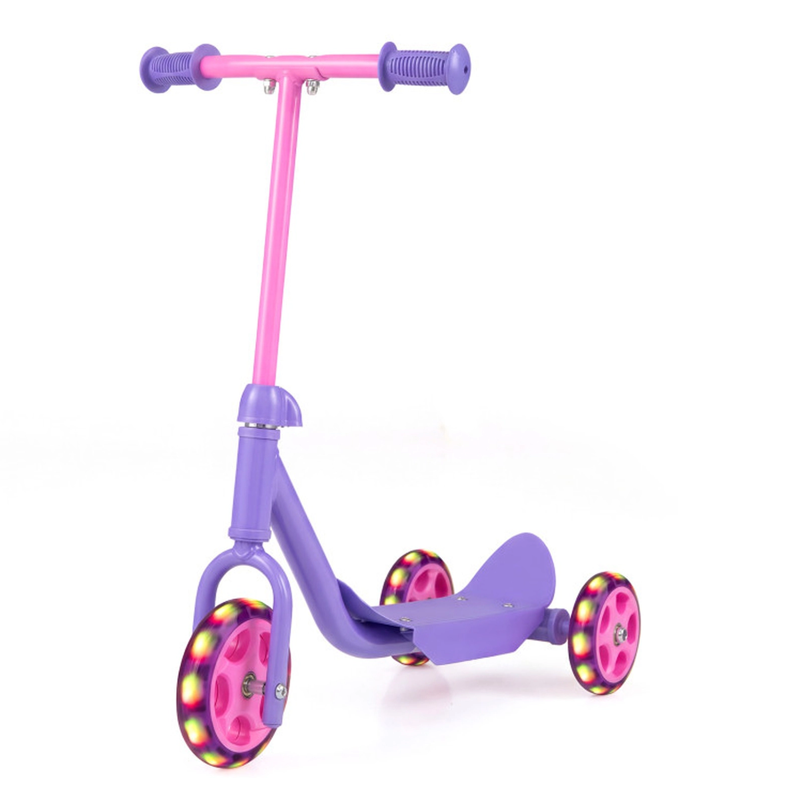 SUGIFT 3-Wheel Kids Scooter with LED Light-Up Wheels Wide Anti-Slip Deck 44-lb Capacity Ages 2+ Pink and Purple