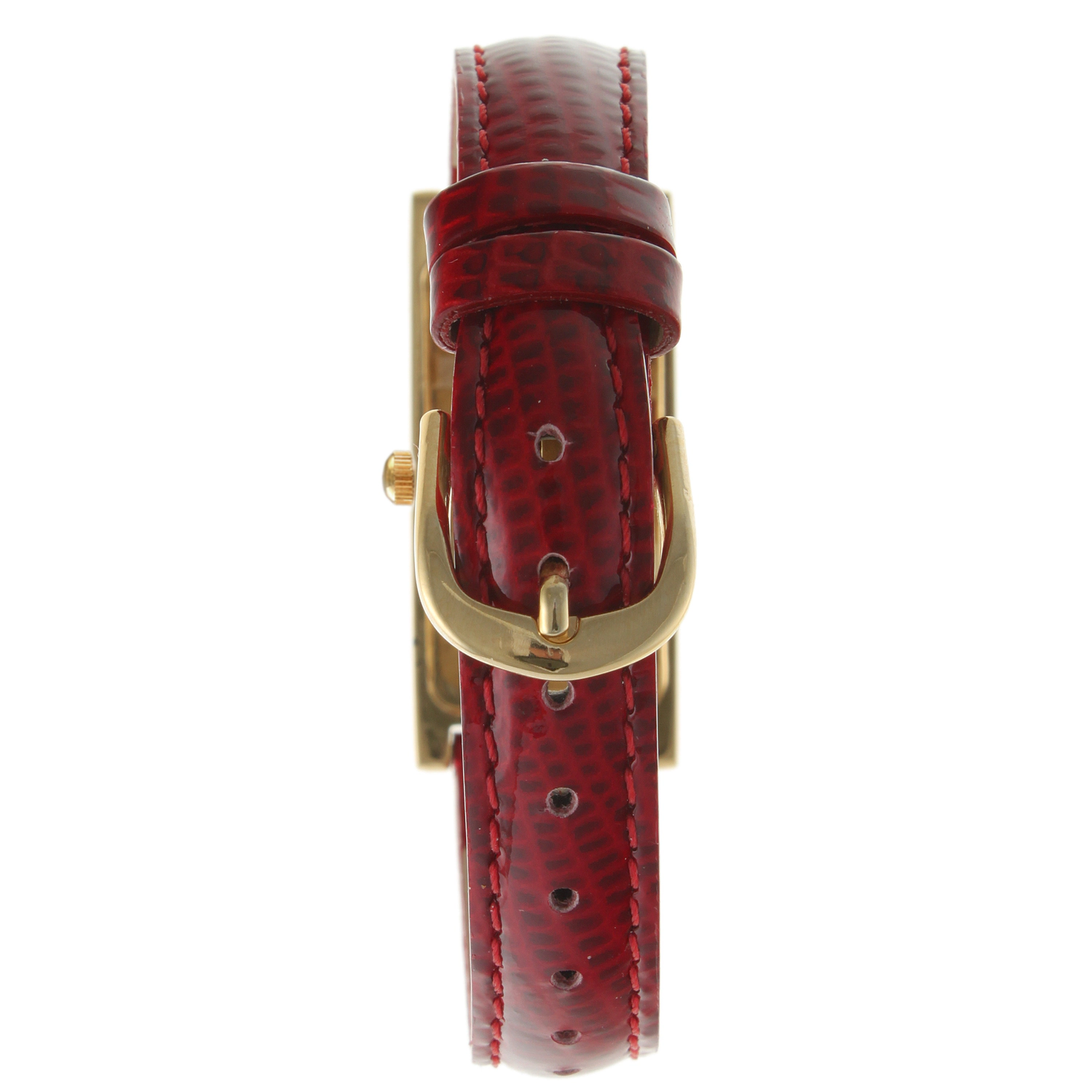 Peugeot Women's Rectangular Gold-Tone Case Watch Glossy Red Leather Strap