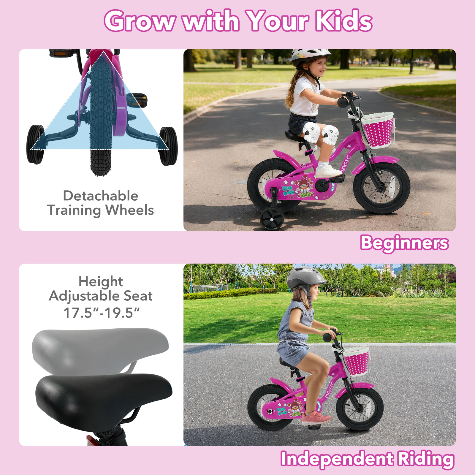 SUGIFT Detachable Training Wheels and Adjustable Saddle Kids Bike
