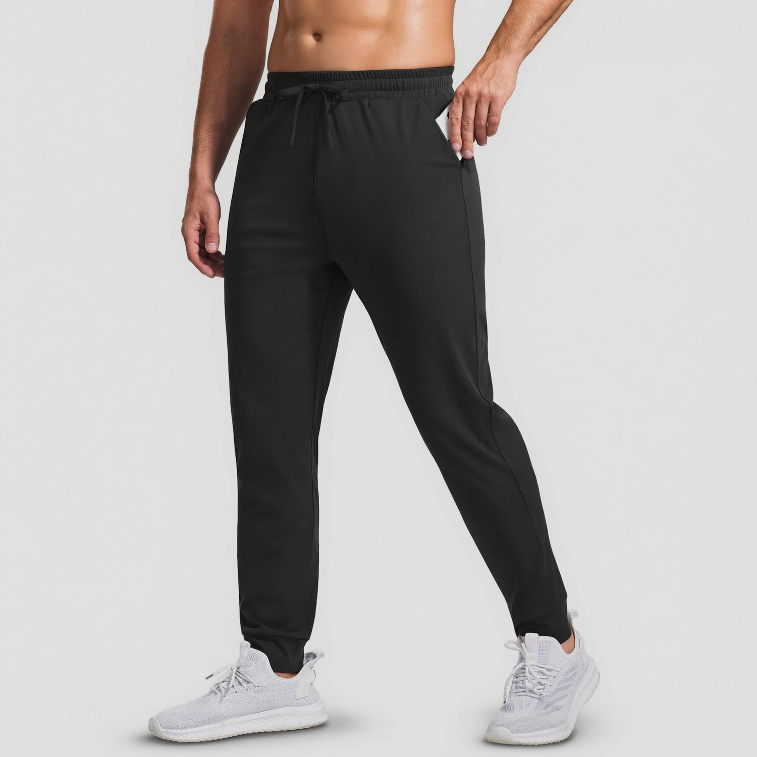 Pinspark Mens Solid Light Gray Jogger Pants Drawstring Elastic Waist Casual Joggers