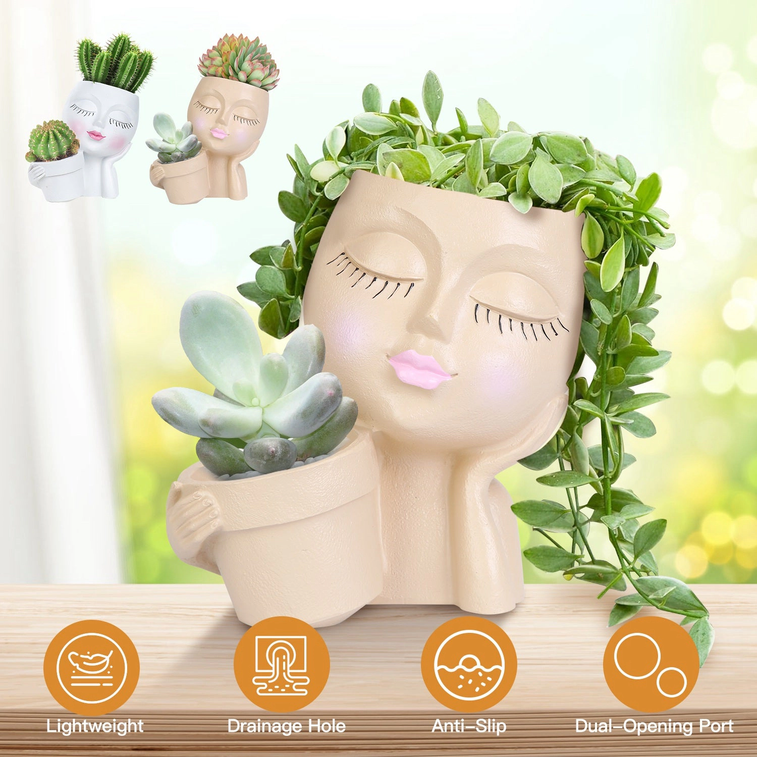 GBruno Dual-Opening Resin Face Planter Pot