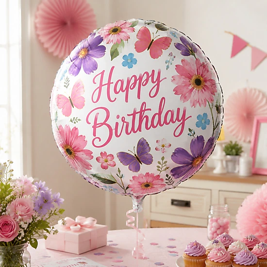 LoonBalloon Happy Birthday Floral Foil Balloons, Multicolor, Standard ...