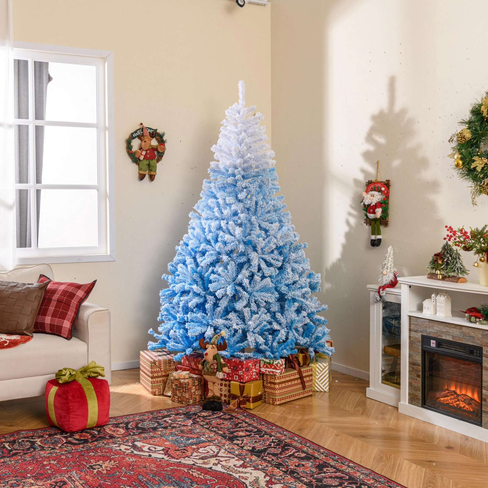 LJG 2025 New Artificial Christmas Tree with 456 Branch Tips and Folding Metal Stand