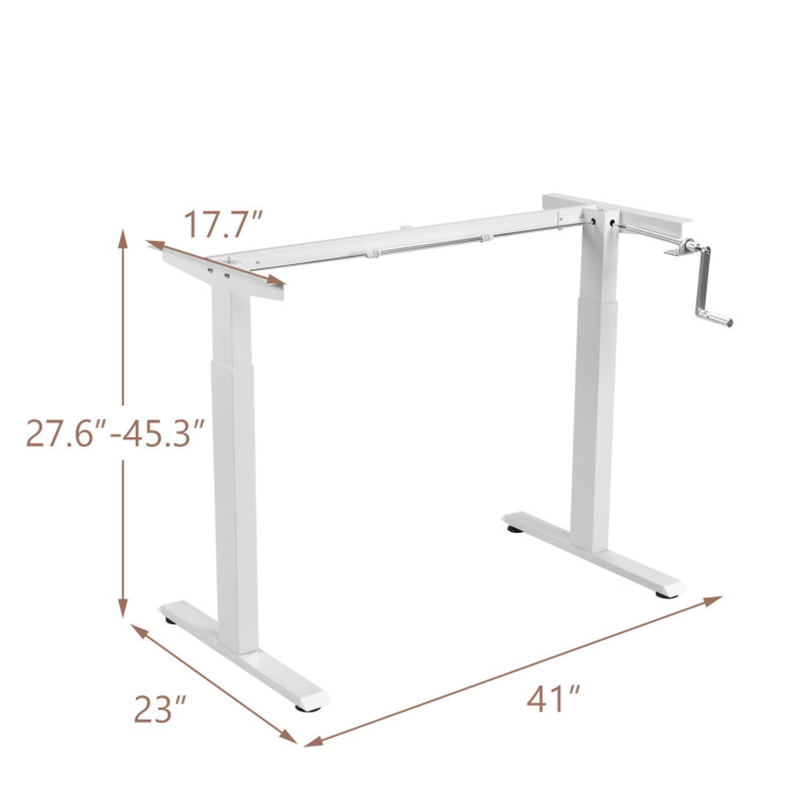 SUGIFT White Steel Hand Crank Sit-Stand Desk Frame, Adjustable Height, Tabletop Not Included