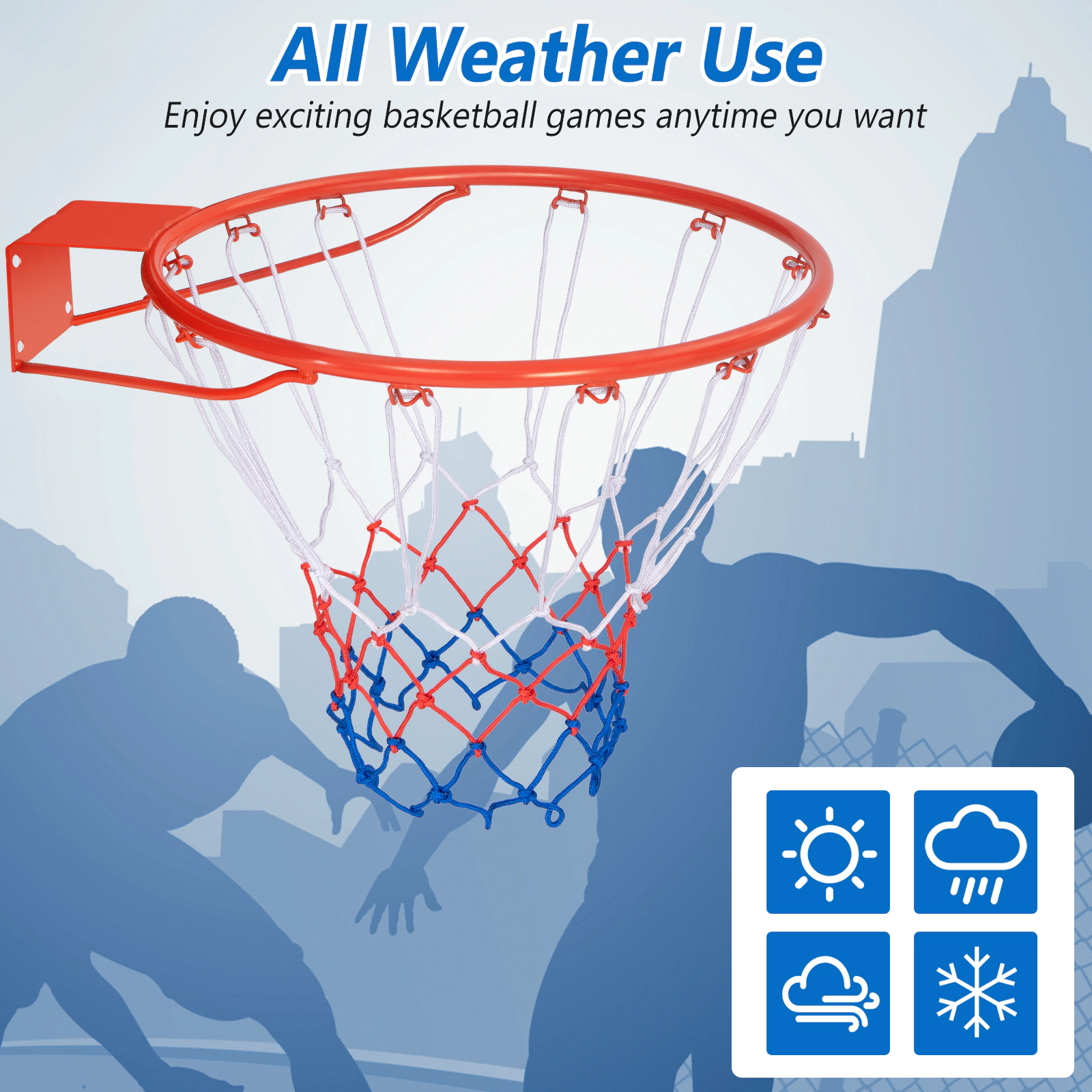 SUGIFT 18-in Powder-Coated Basketball Rim Replacement with All-Weather Net and Mounting Hardware