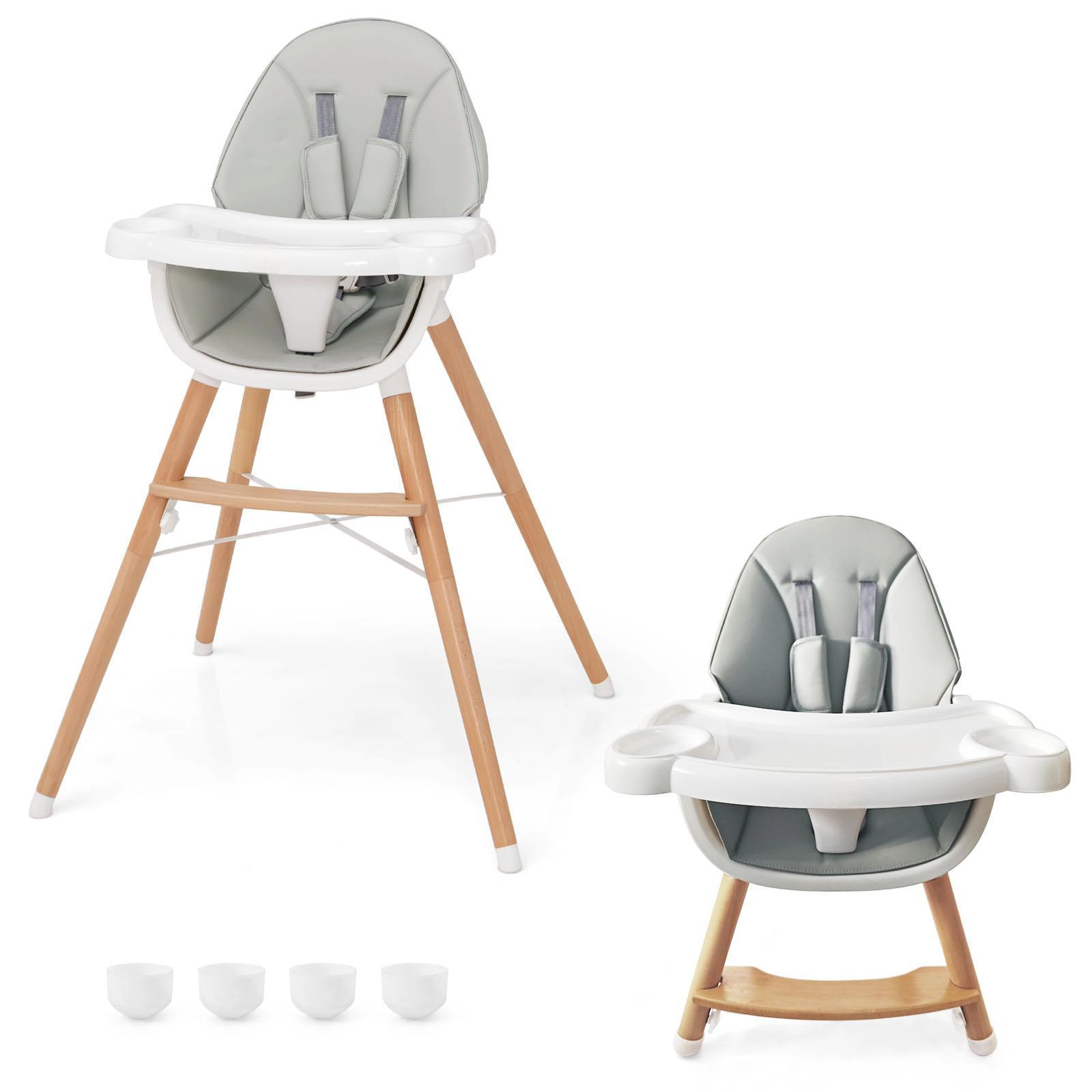 SUGIFT Beech Wood Baby High Chair 4-Level Dishwasher Safe Tray 33-lb Capacity Ages 6-36 Months 26-in Wide Beige/Gray