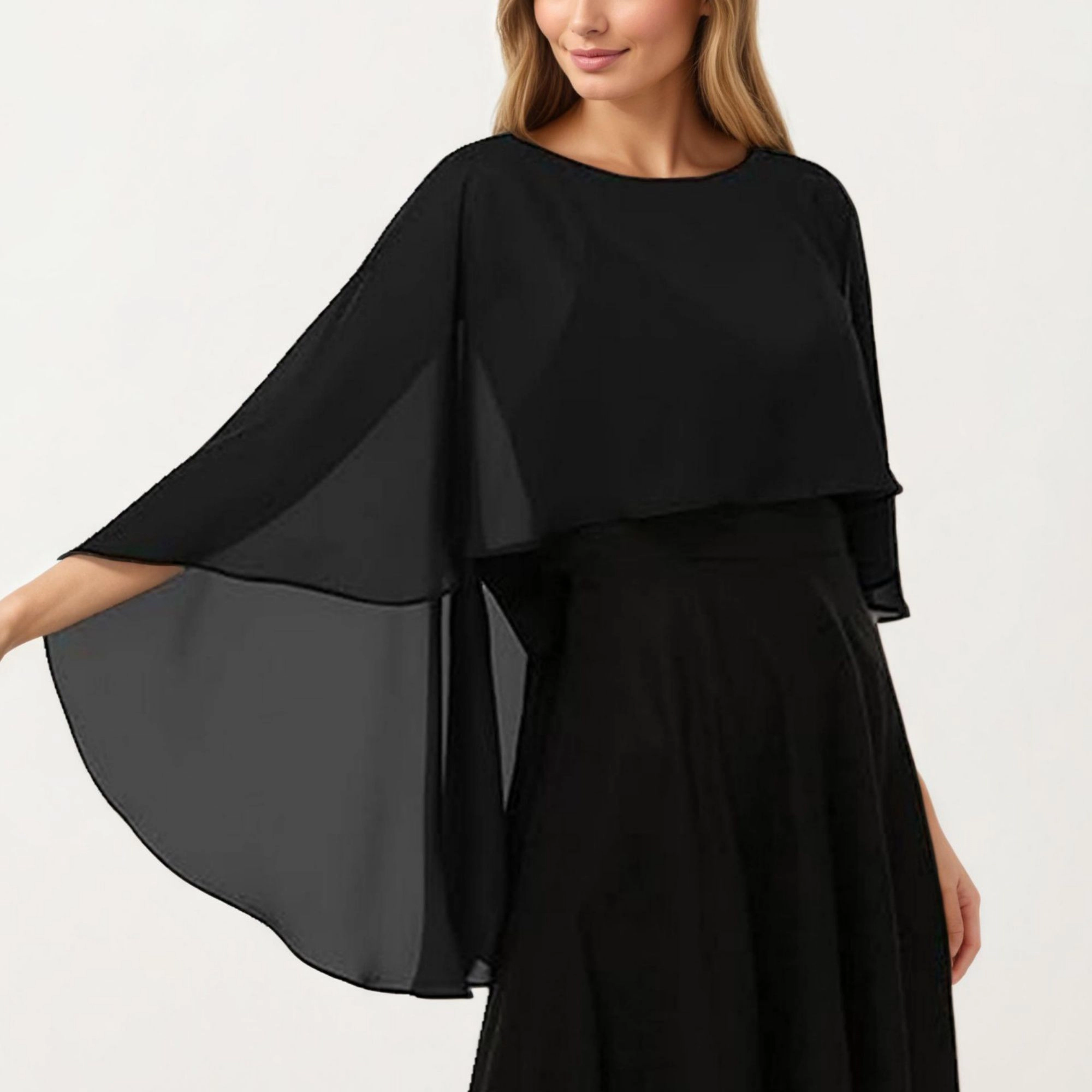 Anna-Kaci Women's Flowing Chiffon Capelet Top with Draped Cape Sleeves