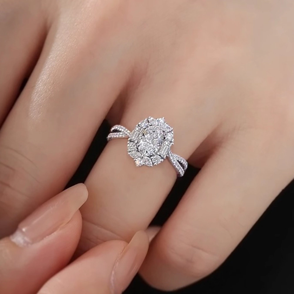 Wardrobe Whimsy Oval Cut Cubic Zirconia Halo Twisted Shank Engagement Ring