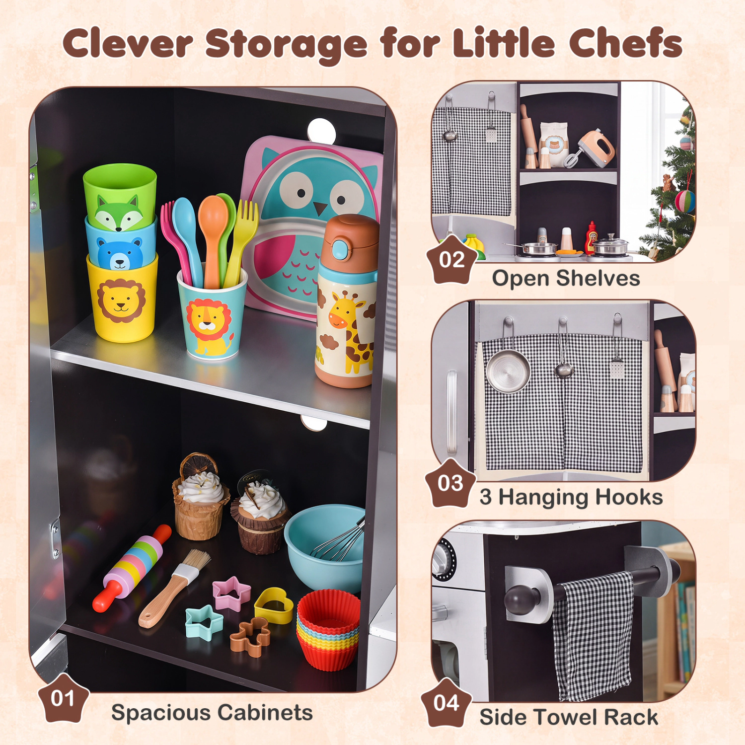 Hivvago Kids Wooden Modern Kitchen Cooking Pretend Play Set