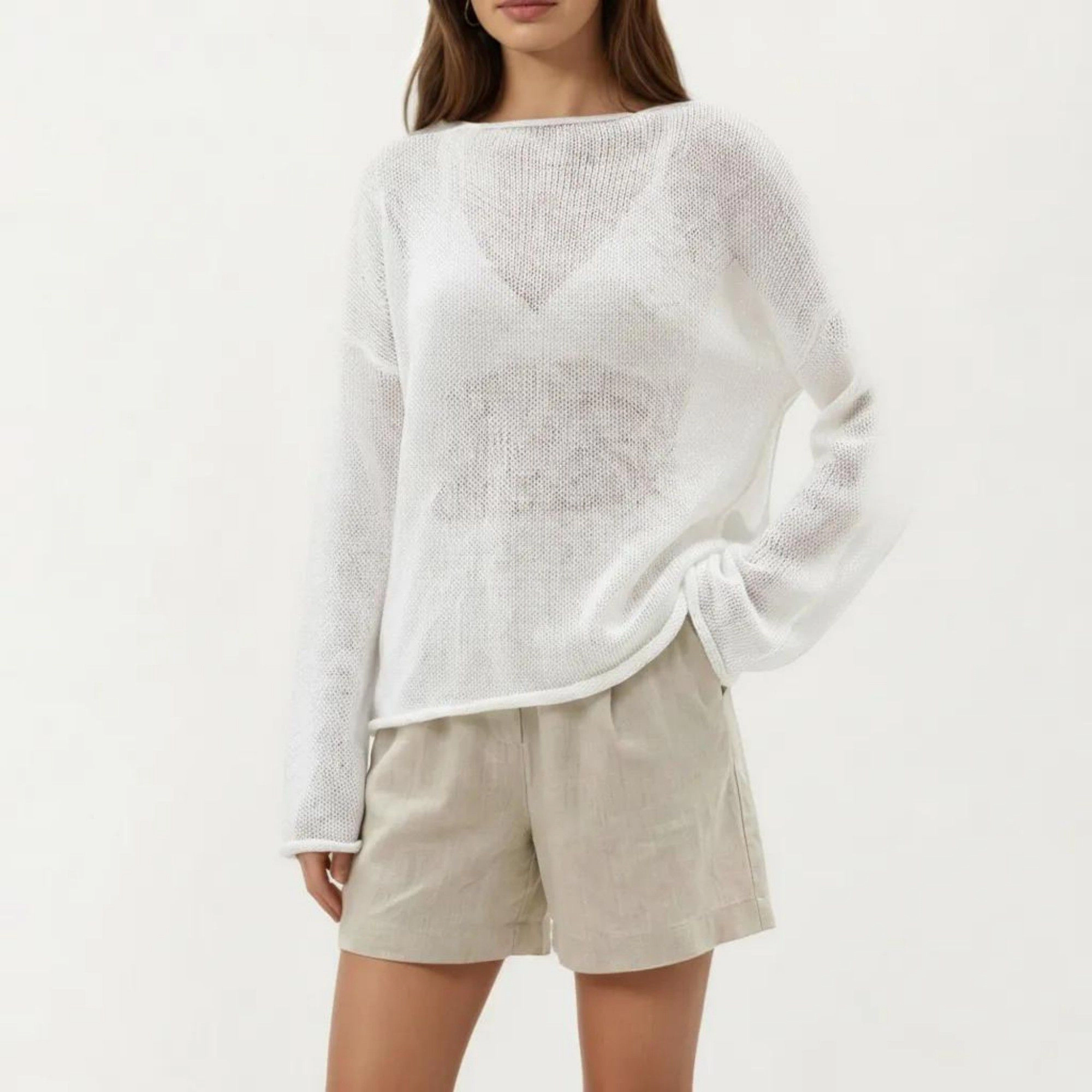 Anna-Kaci Womens Lightweight Open-Knit Long Sleeve Sweater Top