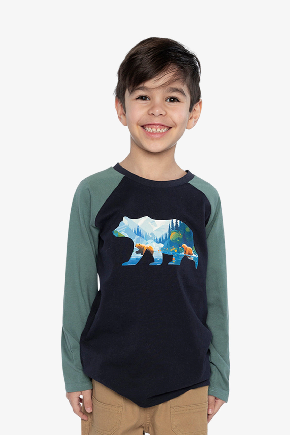 Deux par Deux Boys Raglan T-Shirt with Bear Graphic