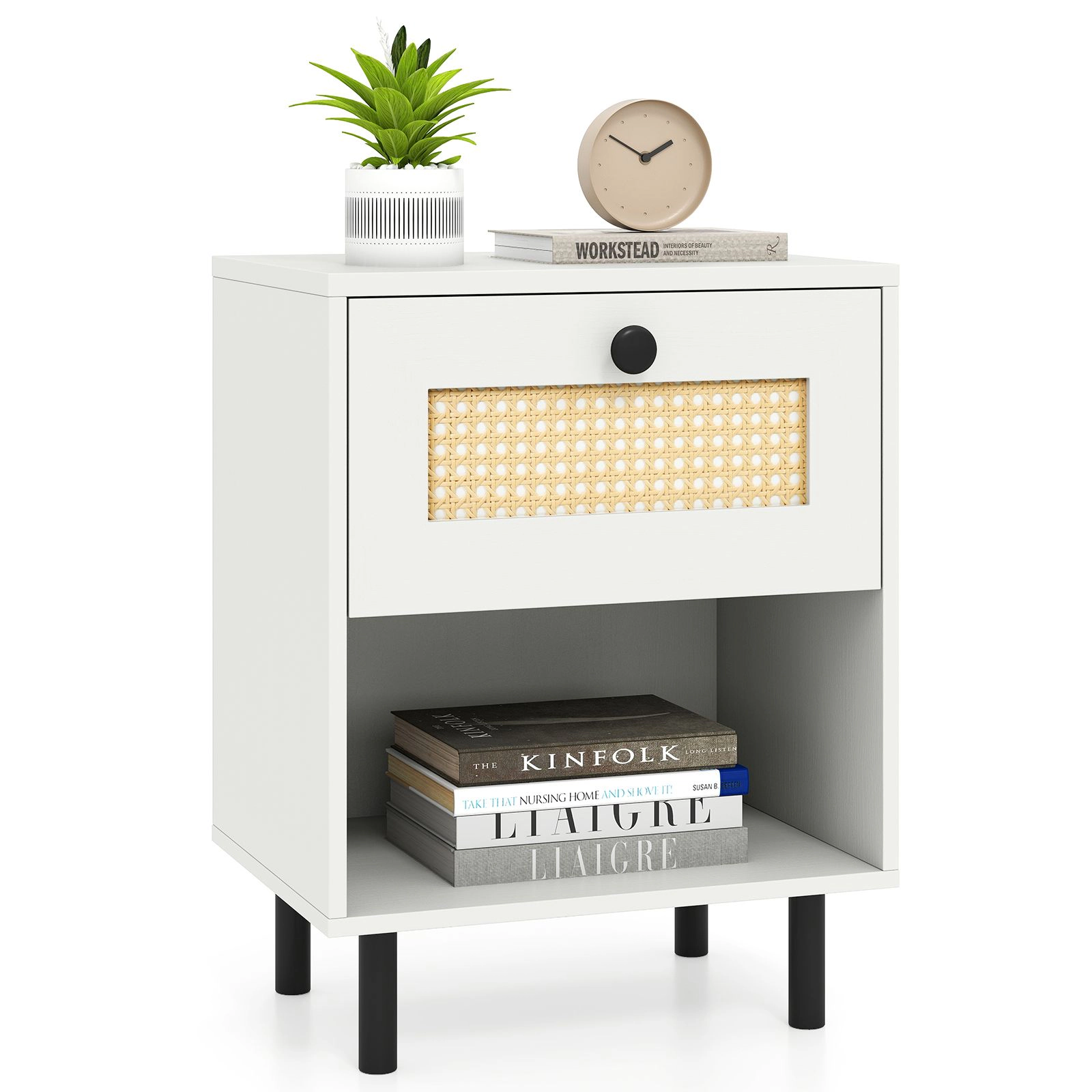 SlickBlue Rattan Accent Table with Storage Drawer & Open Shelf
