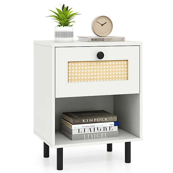 SlickBlue Rattan Accent Table with Storage Drawer & Open Shelf