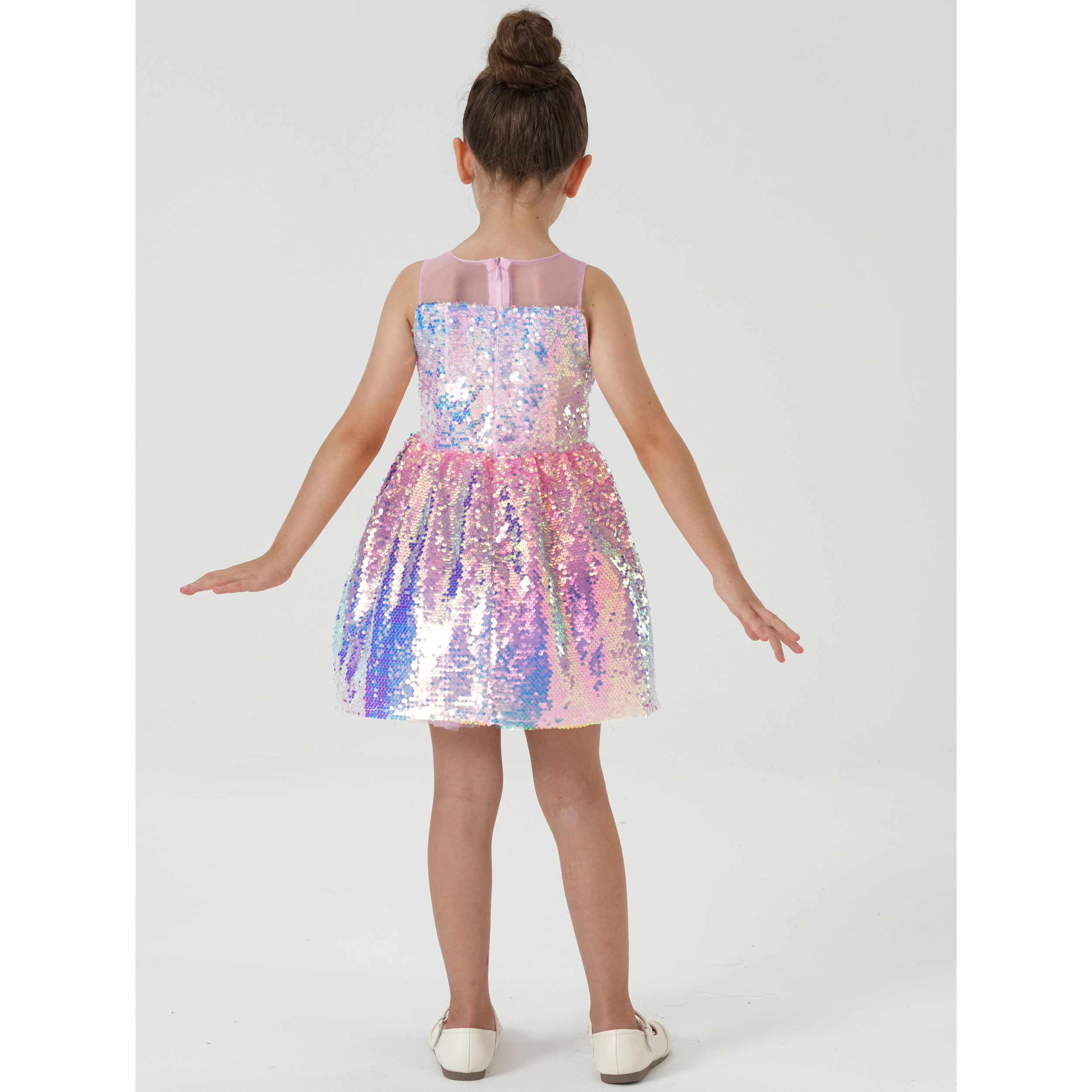 2Bunnies Girls' Ombre Sequin Illusion Neckline Sleeveless Dress