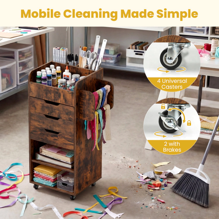 Hivvago Utility Trolley with Open Shelves and 3 Drawers
