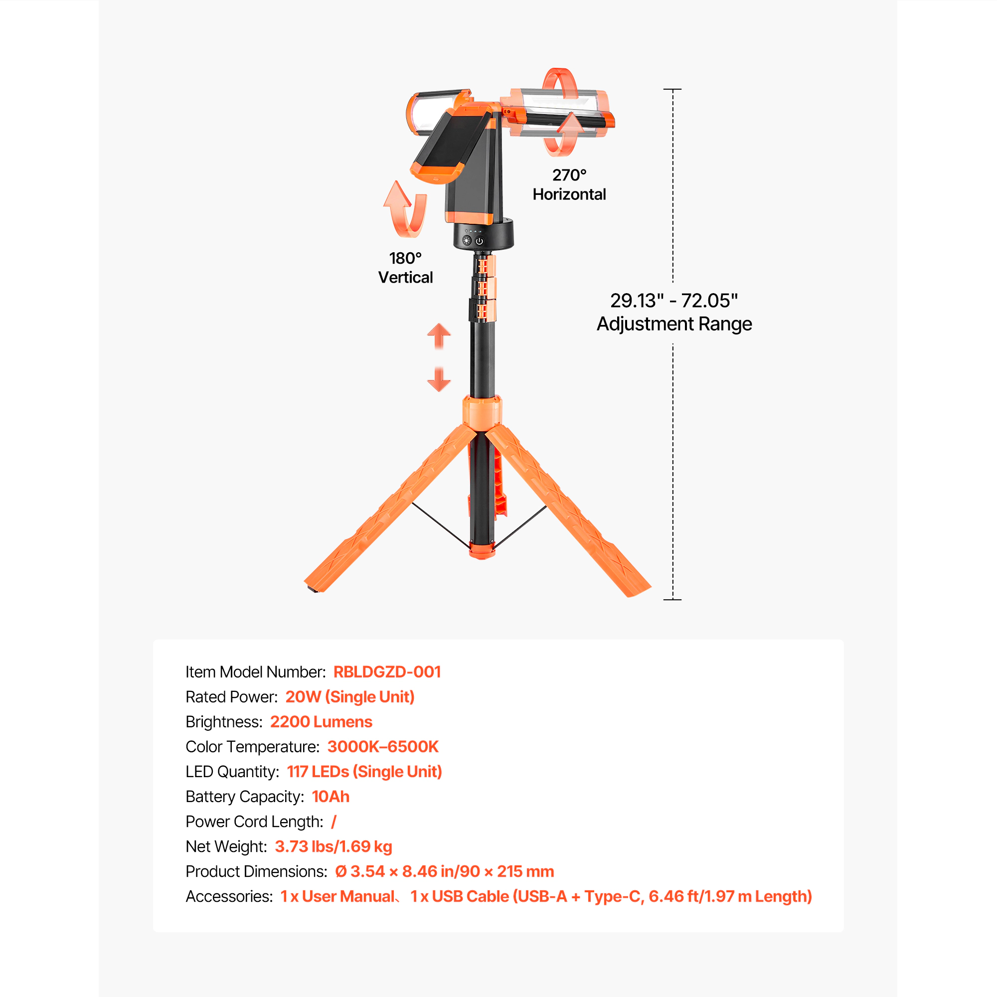 HONGGE LED Work Light with Tripod Stand, Portable Camping for Construction Job Site