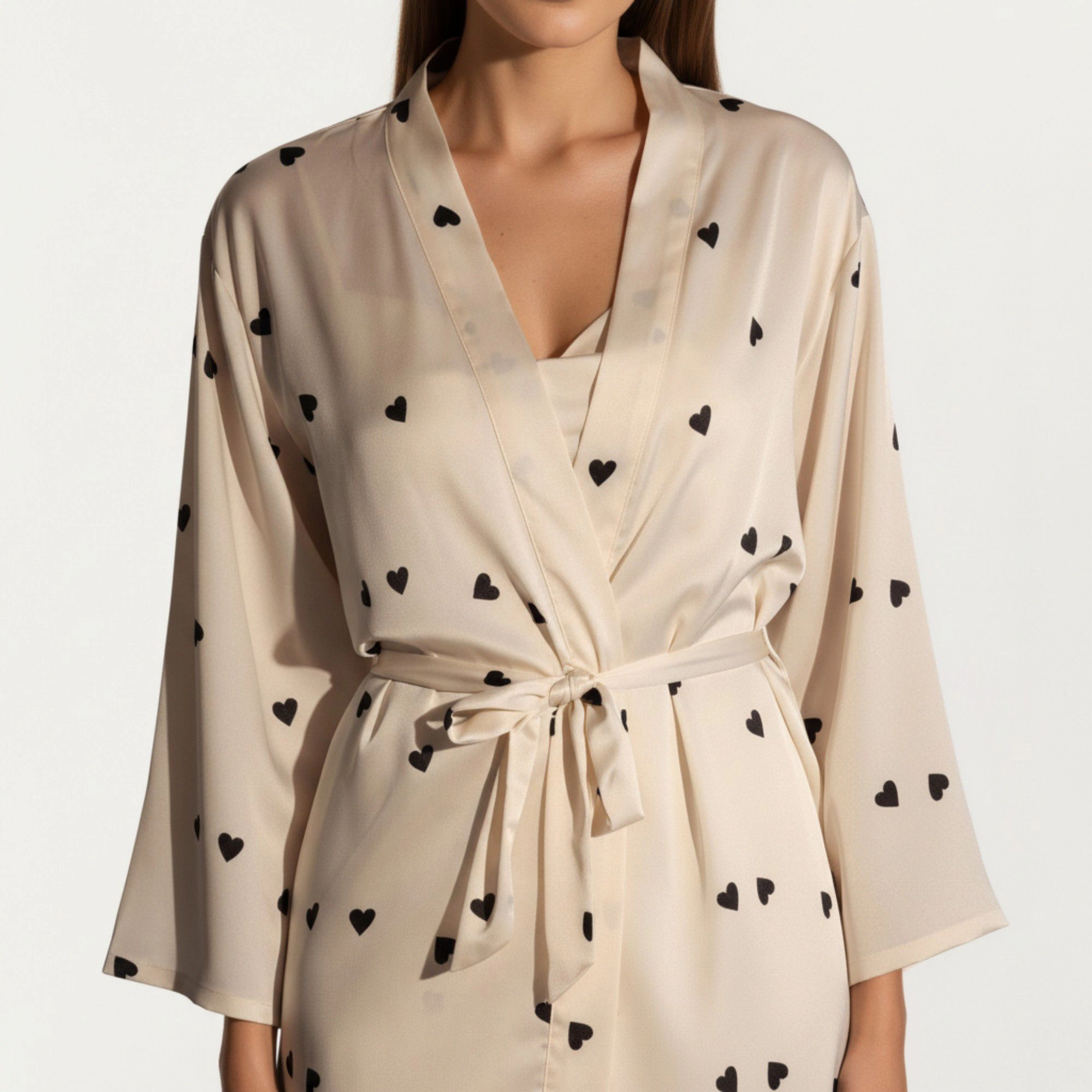 Anna-Kaci Women's 2-Piece Satin Polka Dot Slip Dress with Spaghetti Straps and Matching Tie Waist Robe Layer