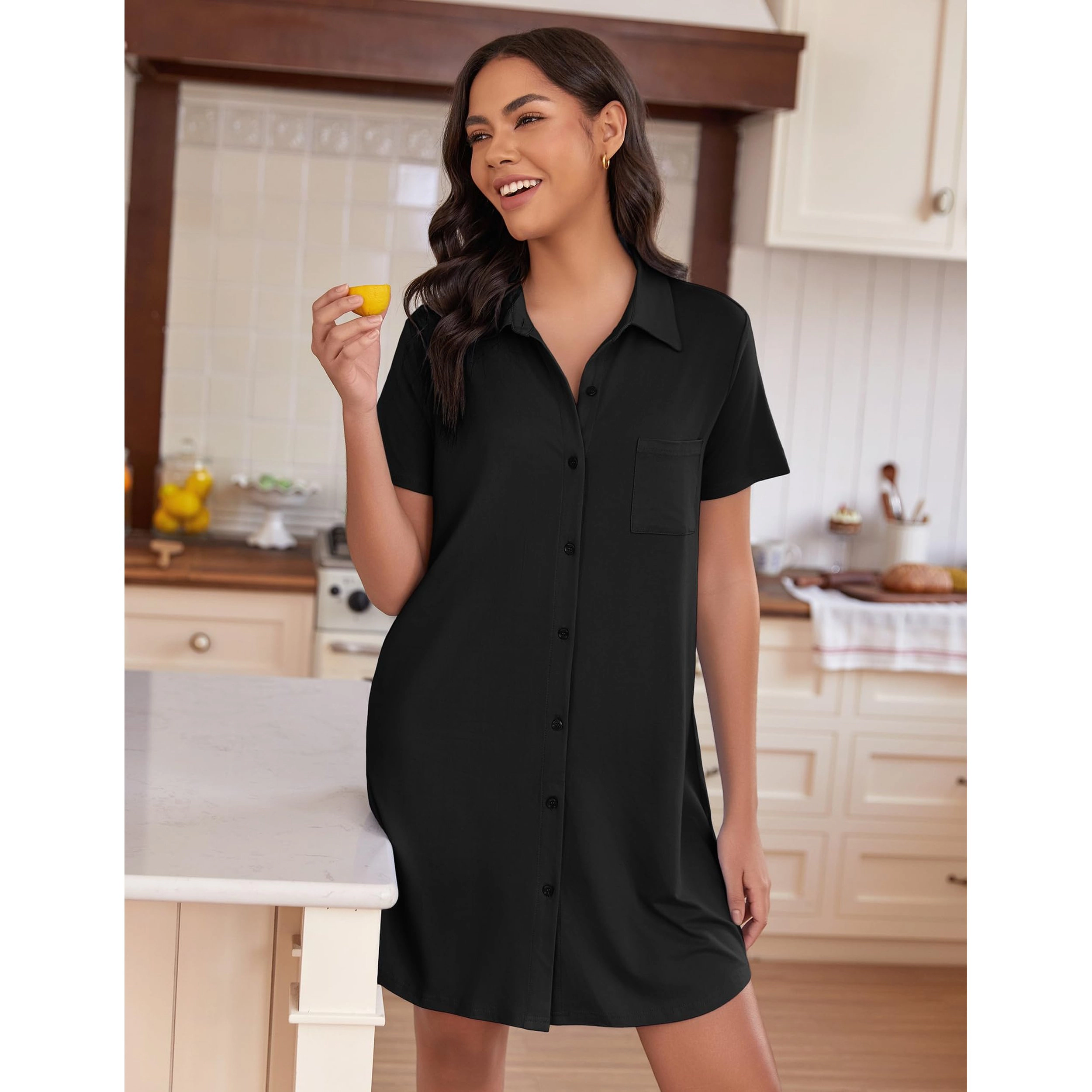 Ekouaer Nightgowns for Women Button Down V Neck Sleepshirt Short Sleeve Nursing Dress