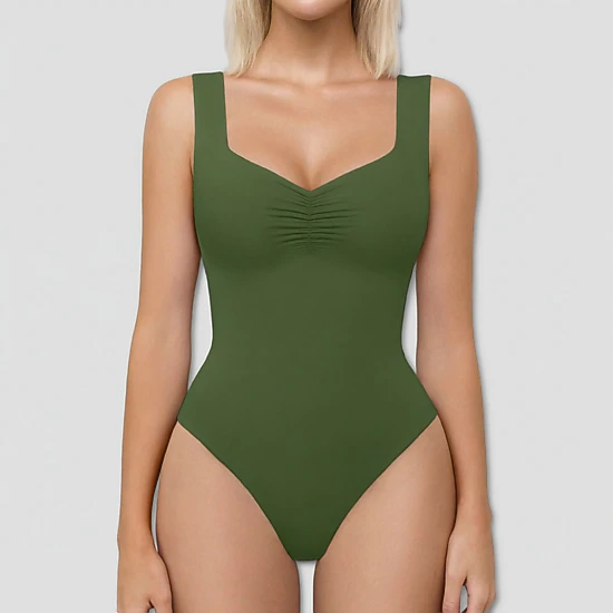 Avidlove Women's Sweetheart Neck Ruched Seamless Double Lined Tank Bodysuit