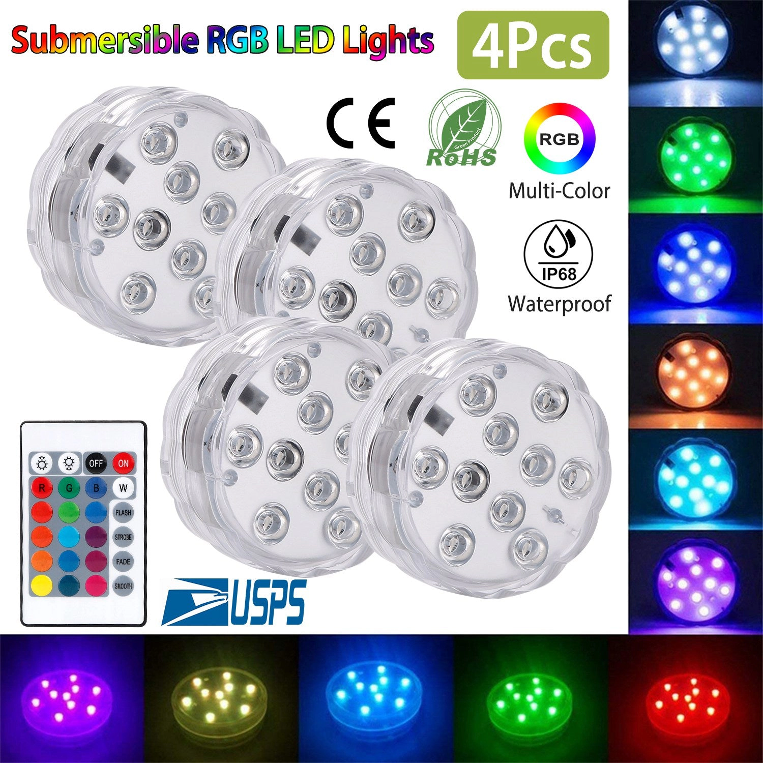 GBruno 4 Pcs Submersible RGB LED Lights