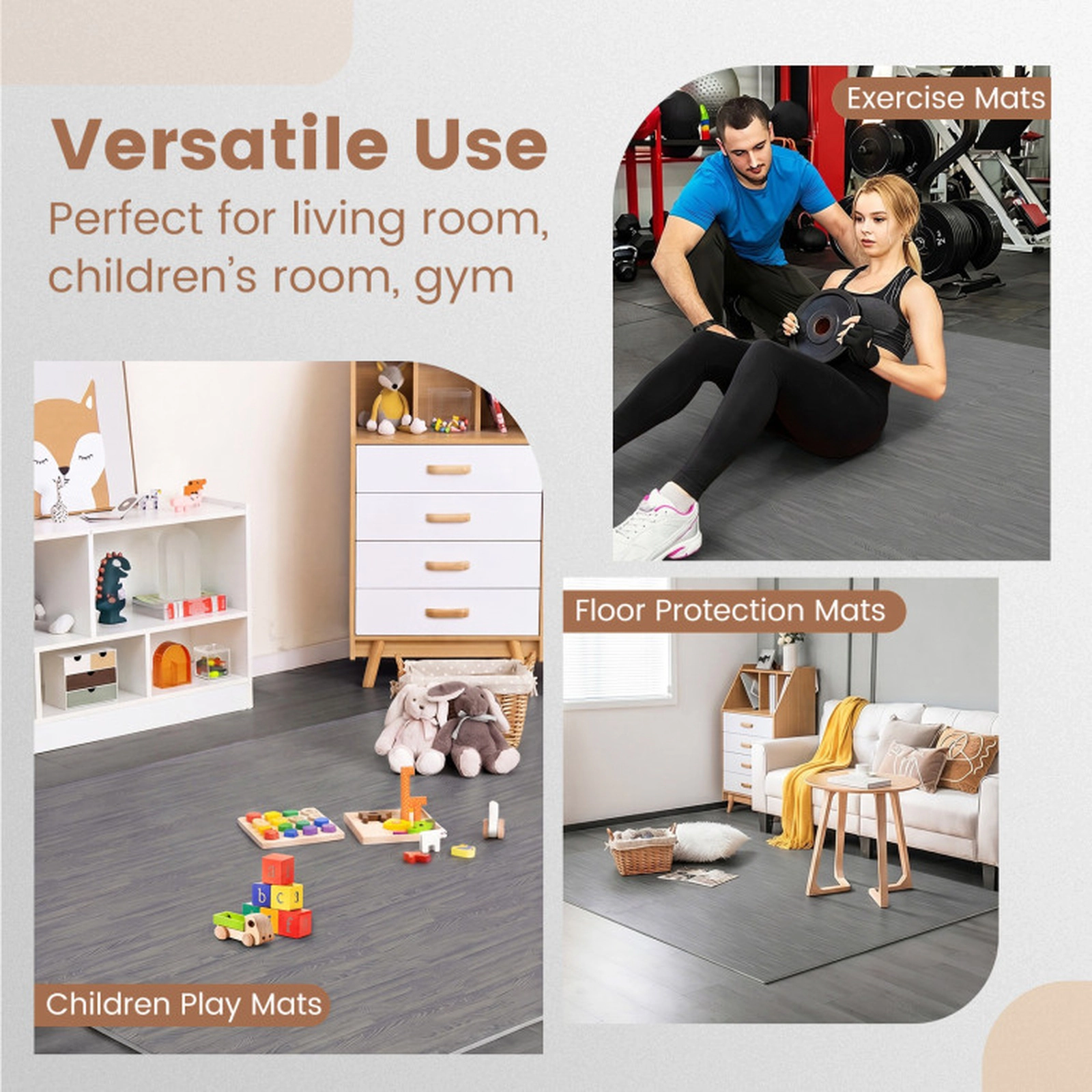 SUGIFT Gray 25-Tile 100-sq ft Wood Grain Interlocking EVA Foam Floor Mats with 50 Seamless End Borders