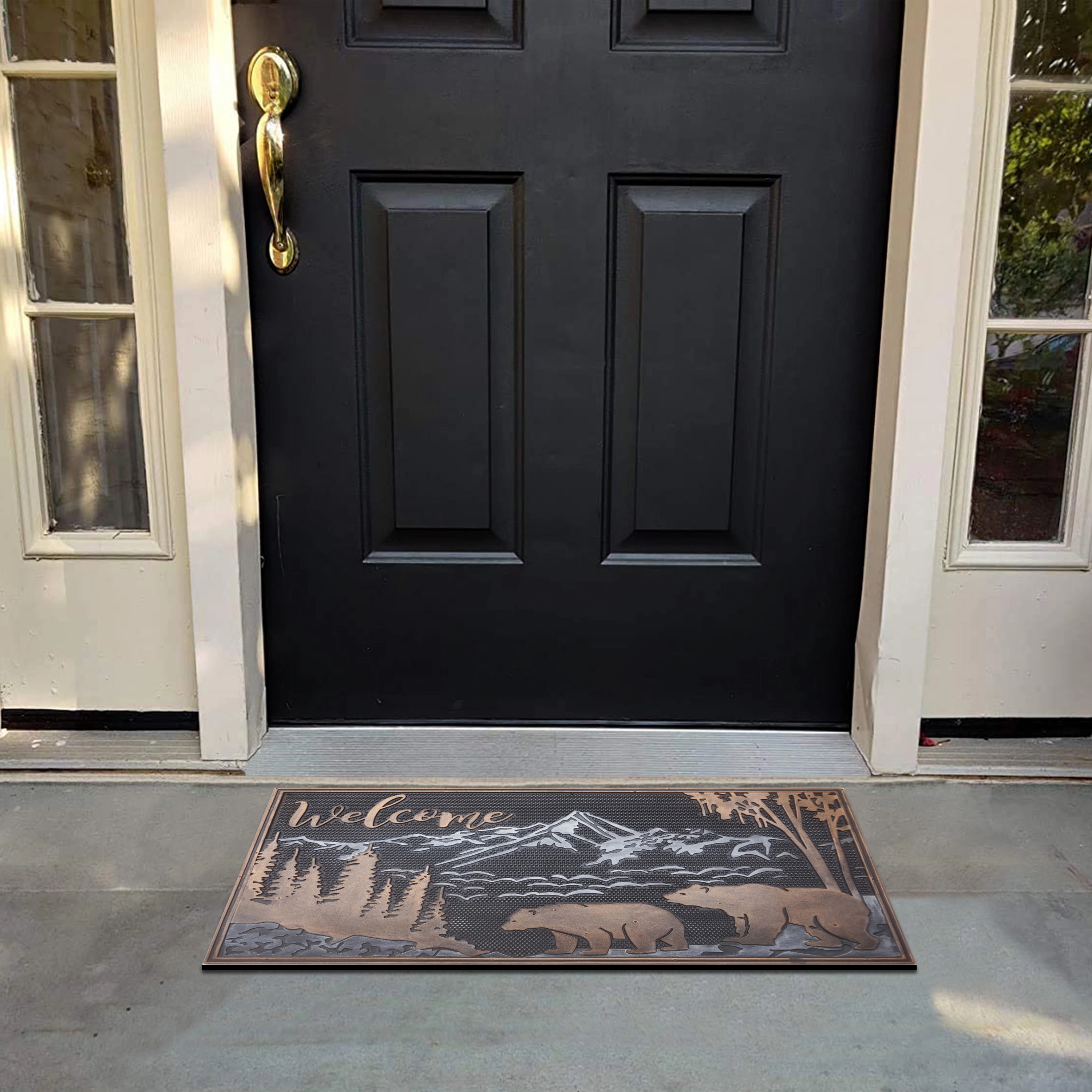 A1 Home Collections Forest Bear Bronze Rubber Welcome Doormat Non-Slip Indoor Outdoor Entry Mat 18 x 30 In